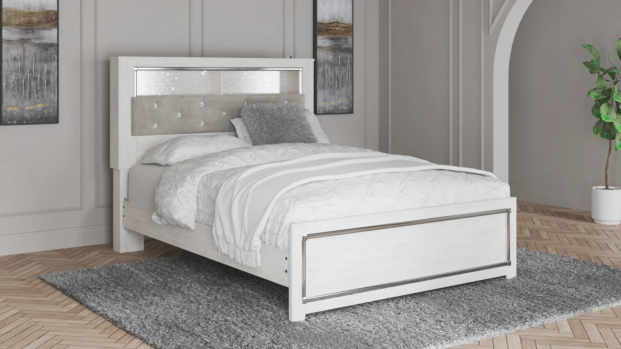Altyra - White - Queen Panel Bookcase Bed With Roll Slats - Image 2