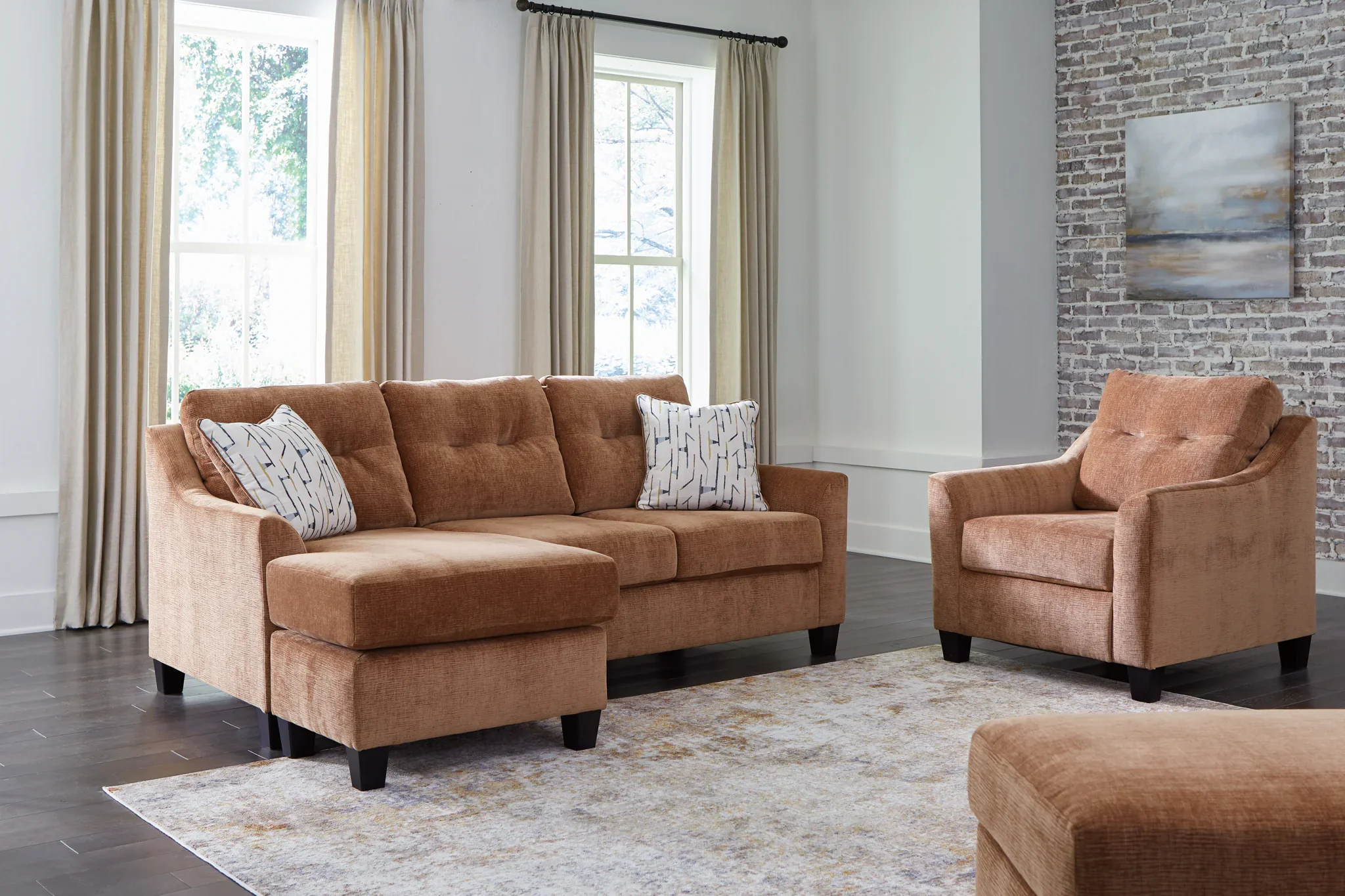 Amity Bay - 3 Pc. - Sofa Chaise, Chair, Ottoman - Clay