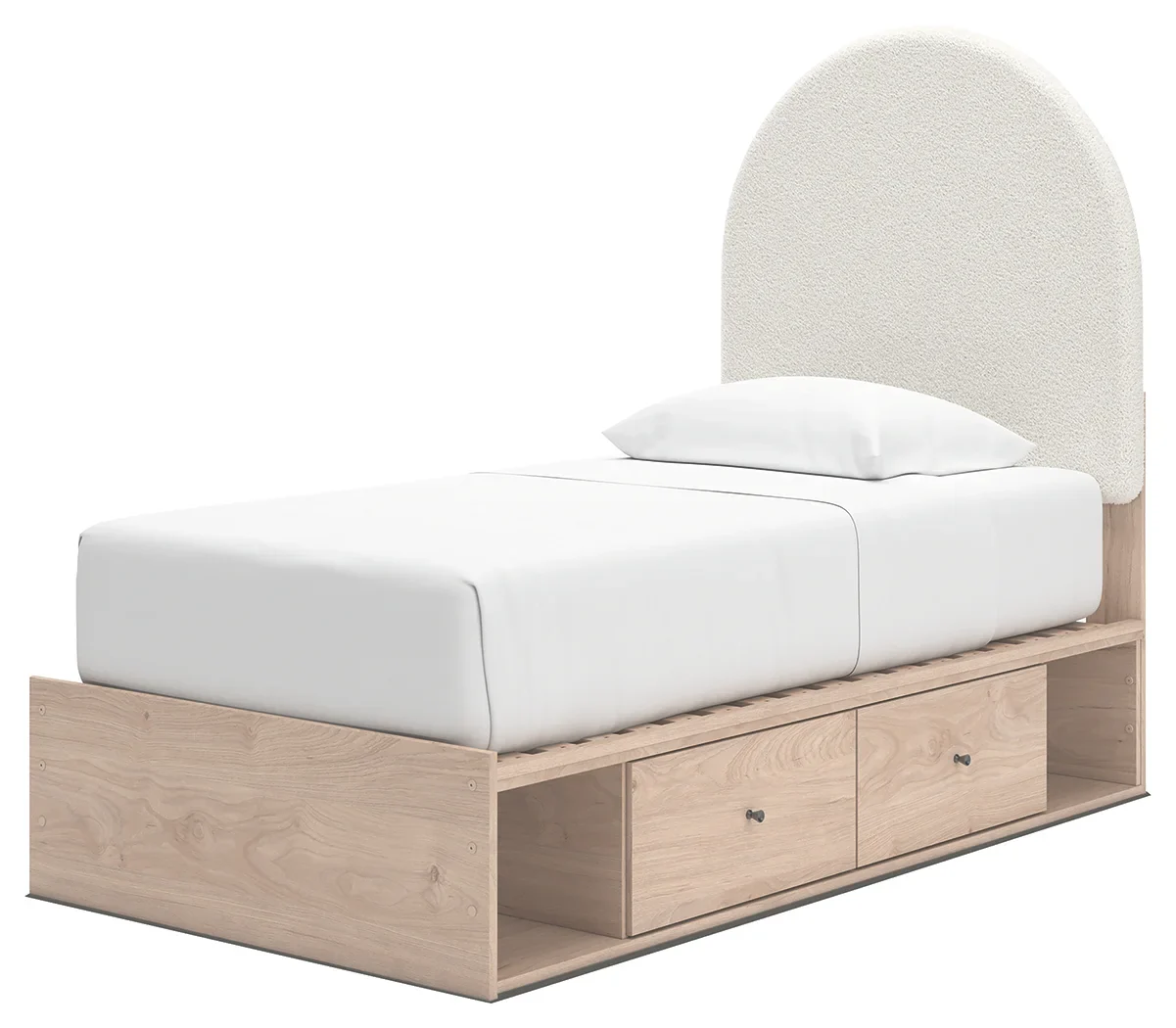 Arloster - Twin Upholstered Panel Bed With 2 Under Bed Storage Units - Tan / White - Image 3