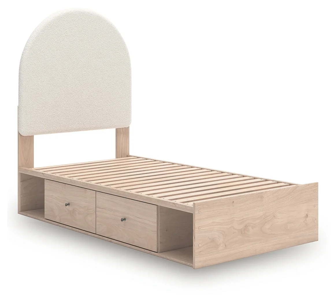 Arloster - Twin Upholstered Panel Bed With 2 Under Bed Storage Units - Tan / White - Image 4