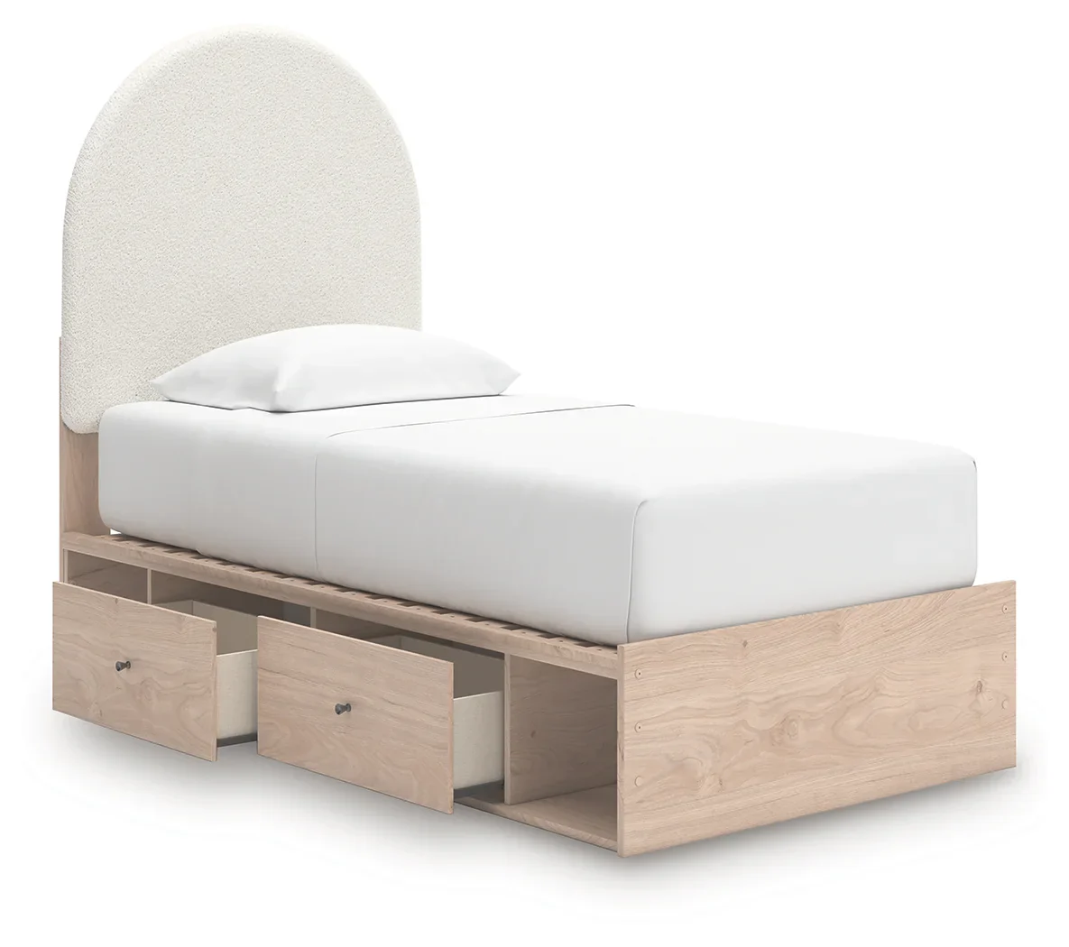 Arloster - Twin Upholstered Panel Bed With 2 Under Bed Storage Units - Tan / White - Image 5