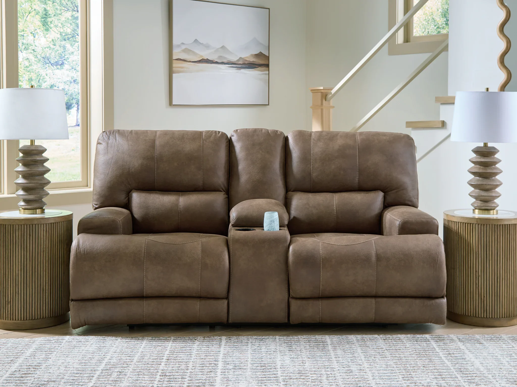 Beckley Place - Earth - Power Reclining Loveseat With Console / Adjustable Headrest - Image 2
