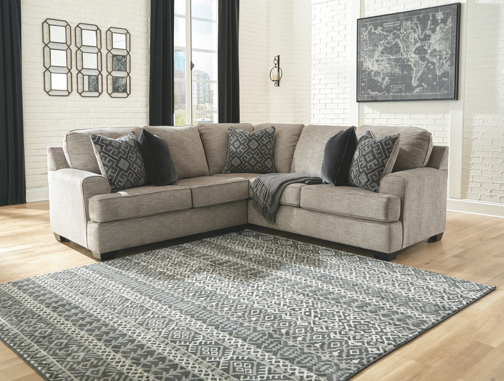 Bovarian - Stone - 3 Pc. - Right Arm Facing Sofa with Corner Wedge 2 Pc Sectional, Ottoman - Image 2