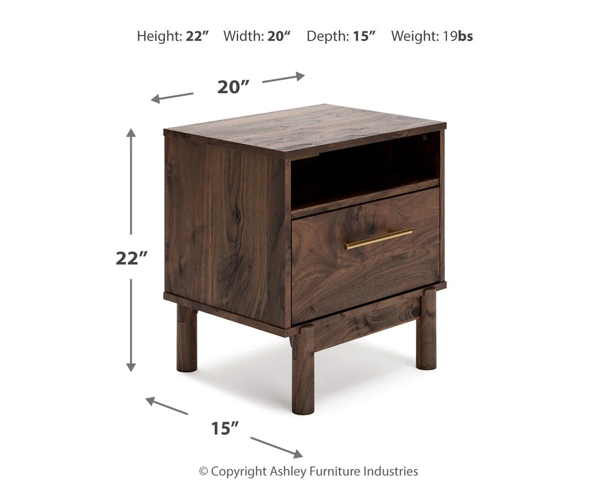 Calverson - Mocha - One Drawer Night Stand - Medium - Image 7