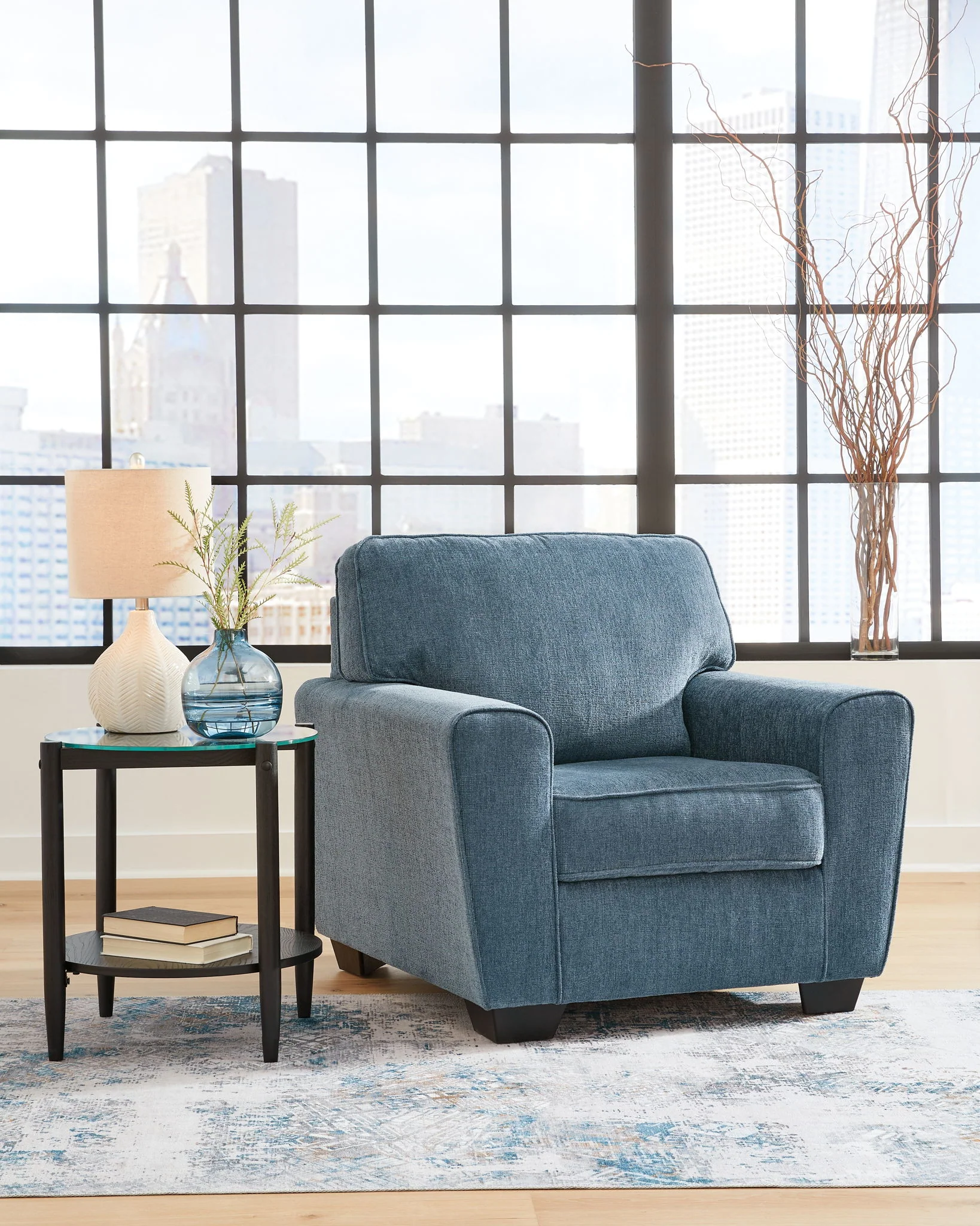 Cashton - Blue - 2 Pc. - Chair, Ottoman - Image 2