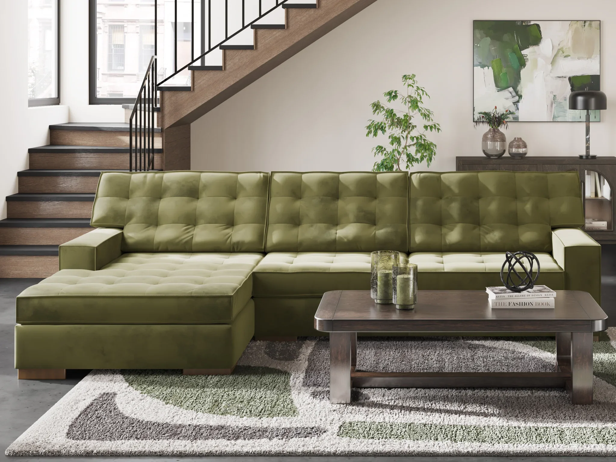 Caspian-Town - Olive - 2-Piece Sectional With LAF Corner Chaise - Image 2