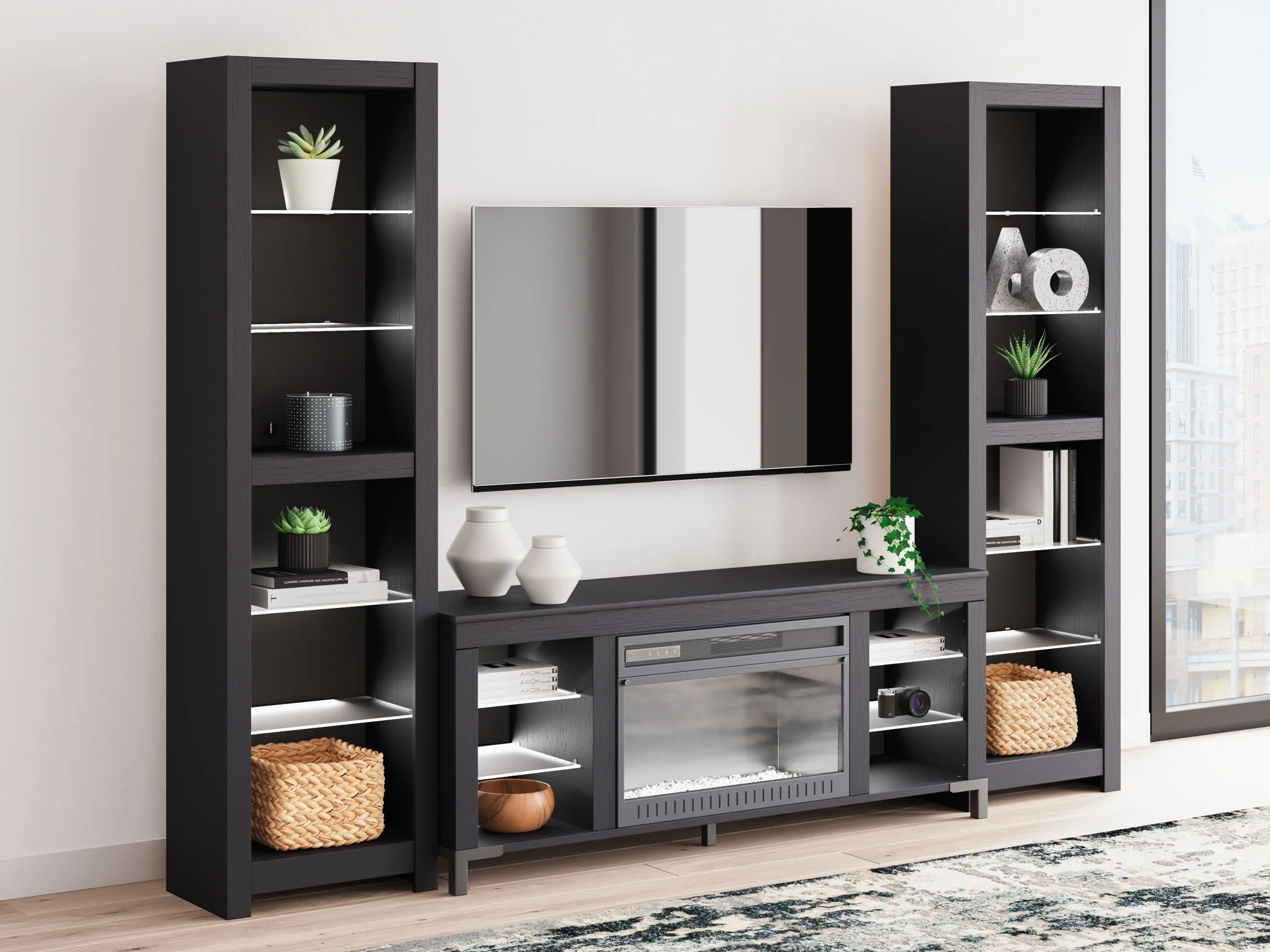 Cayberry - Black - 3-Piece Entertainment Center With Electric Fireplace - Image 10