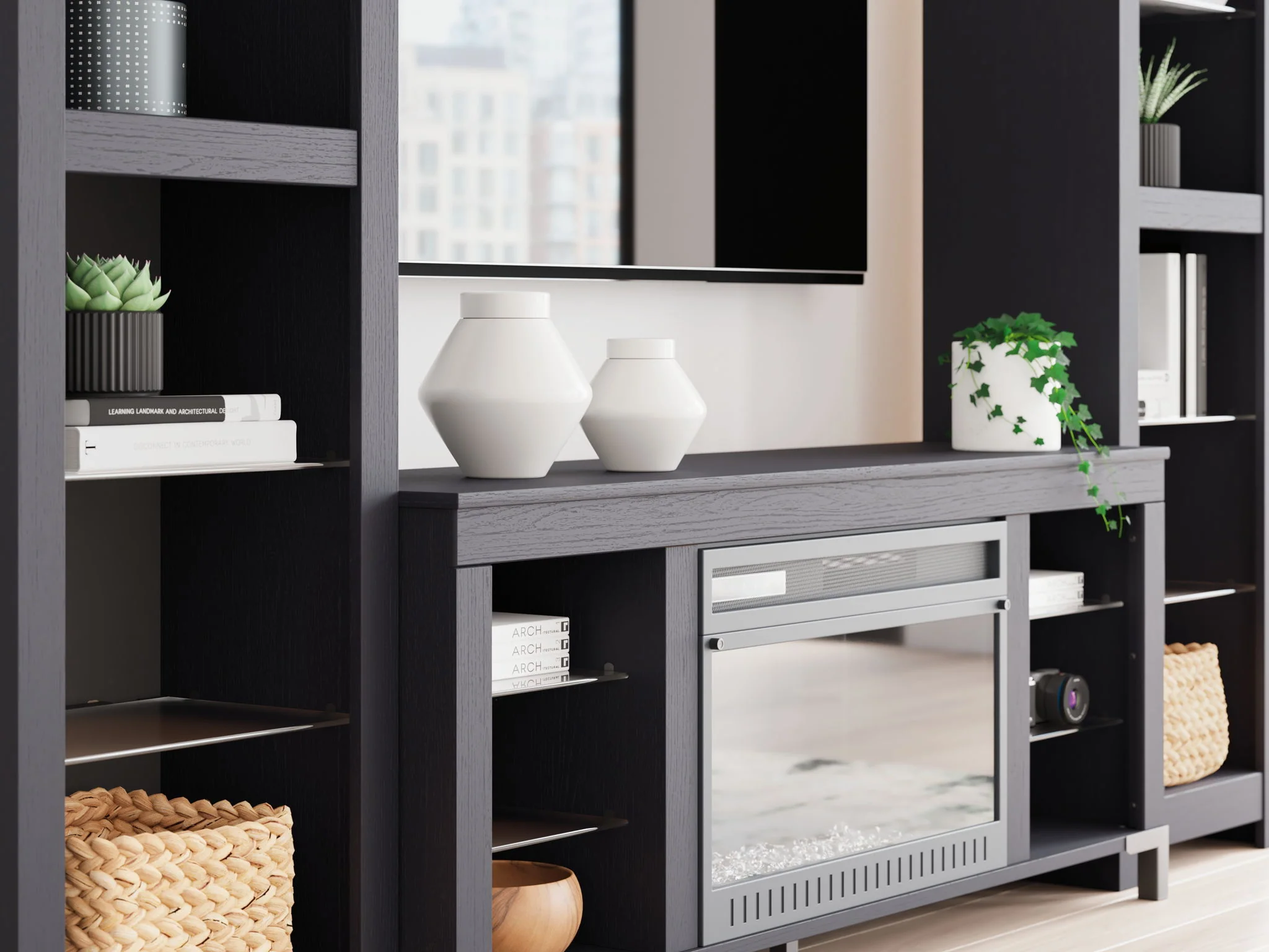 Cayberry - Black - 3-Piece Entertainment Center With Electric Fireplace - Image 7