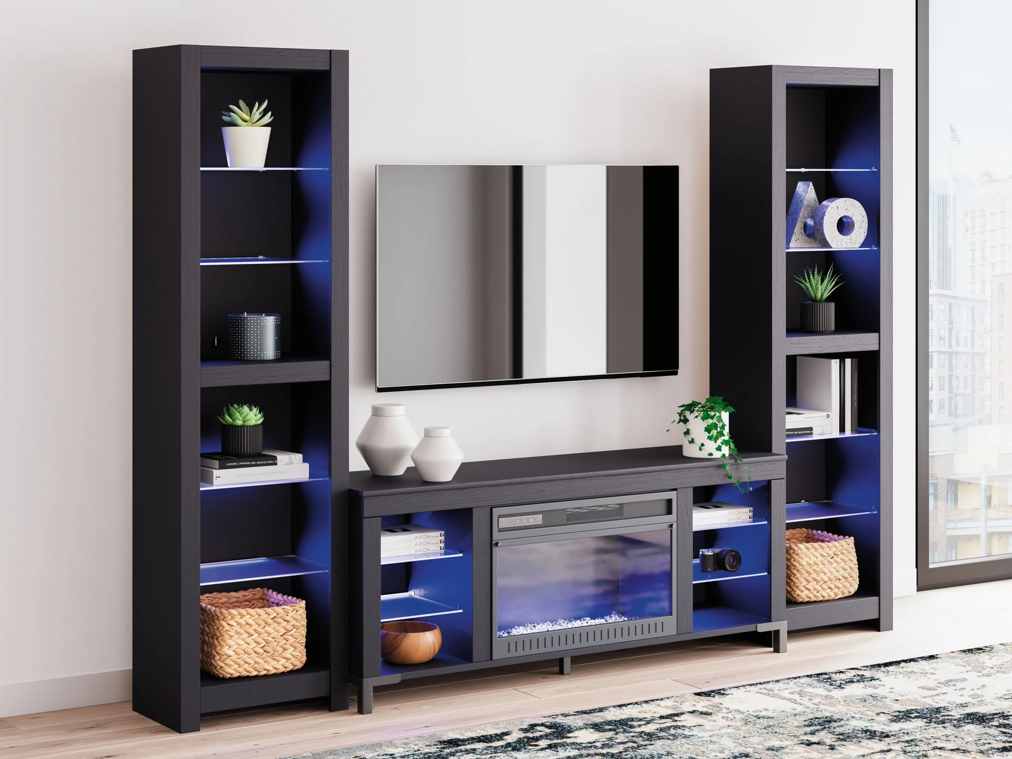 Cayberry - Black - 3-Piece Entertainment Center With Electric Fireplace - Image 8