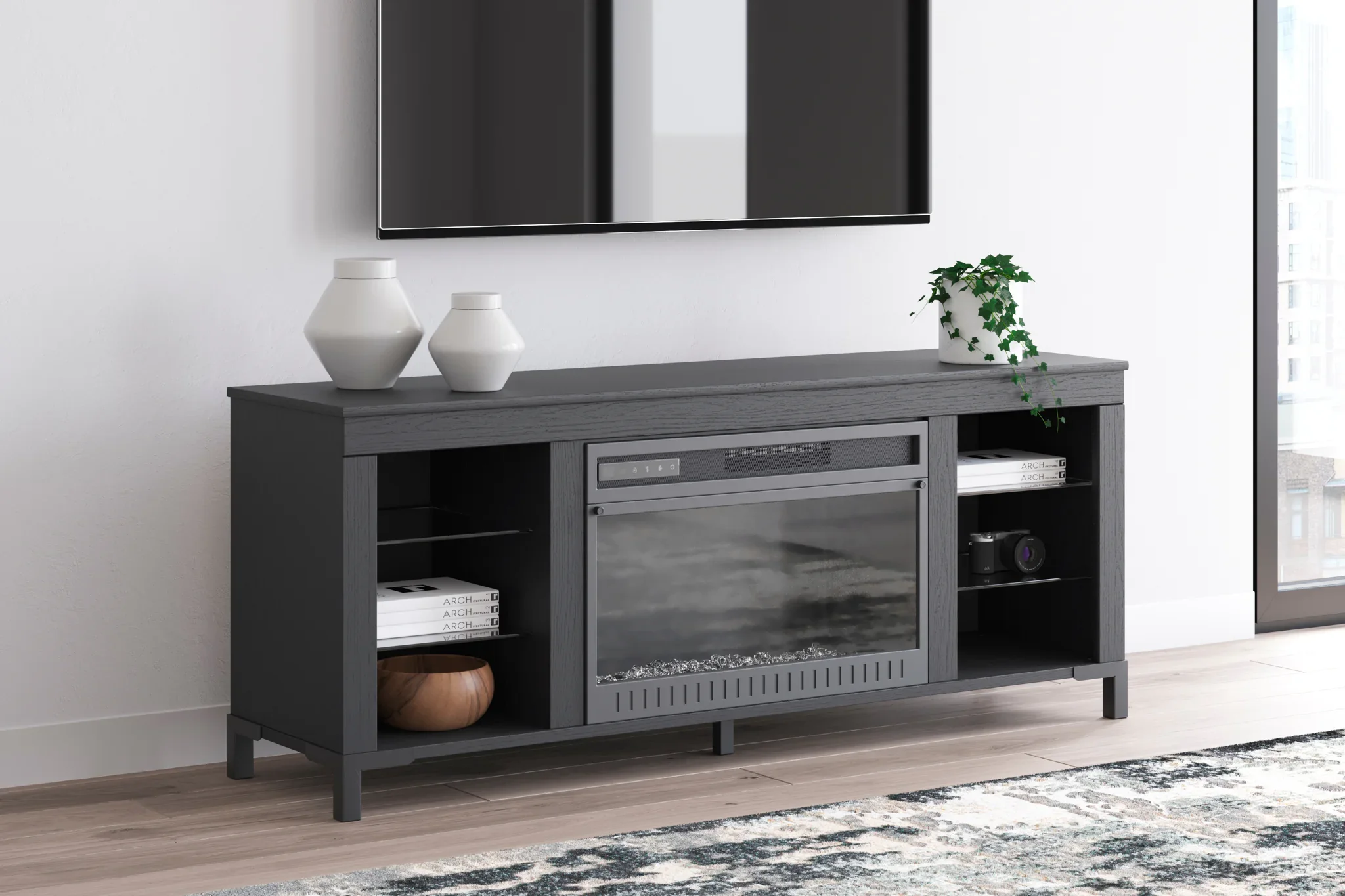 Cayberry - Black - TV Stand With Fireplace - Image 2