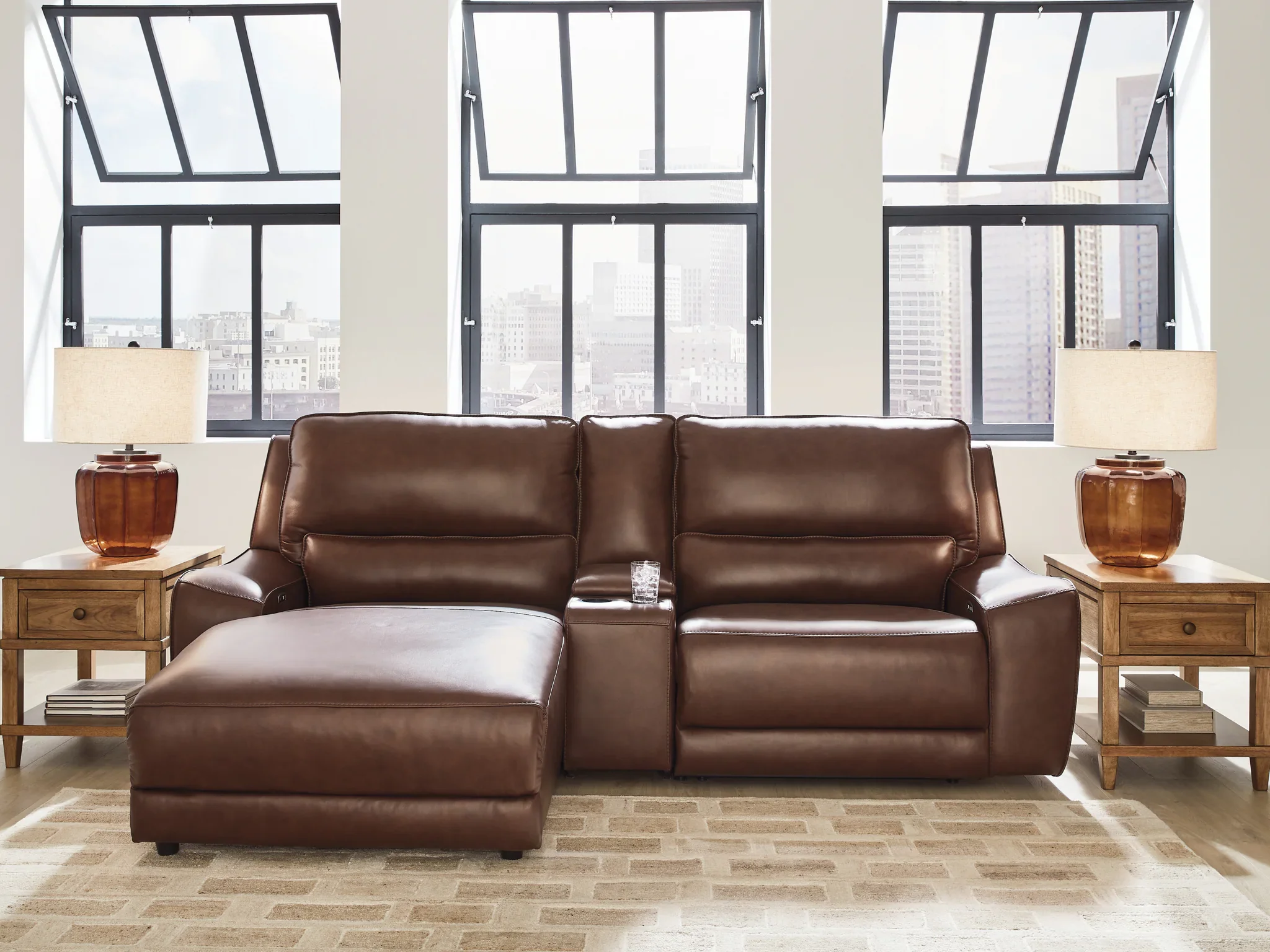DeepWakes - 3-Piece Power Reclining Sectional With LAF Press Back Power Chaise And Storage Console - Canyon - Image 2