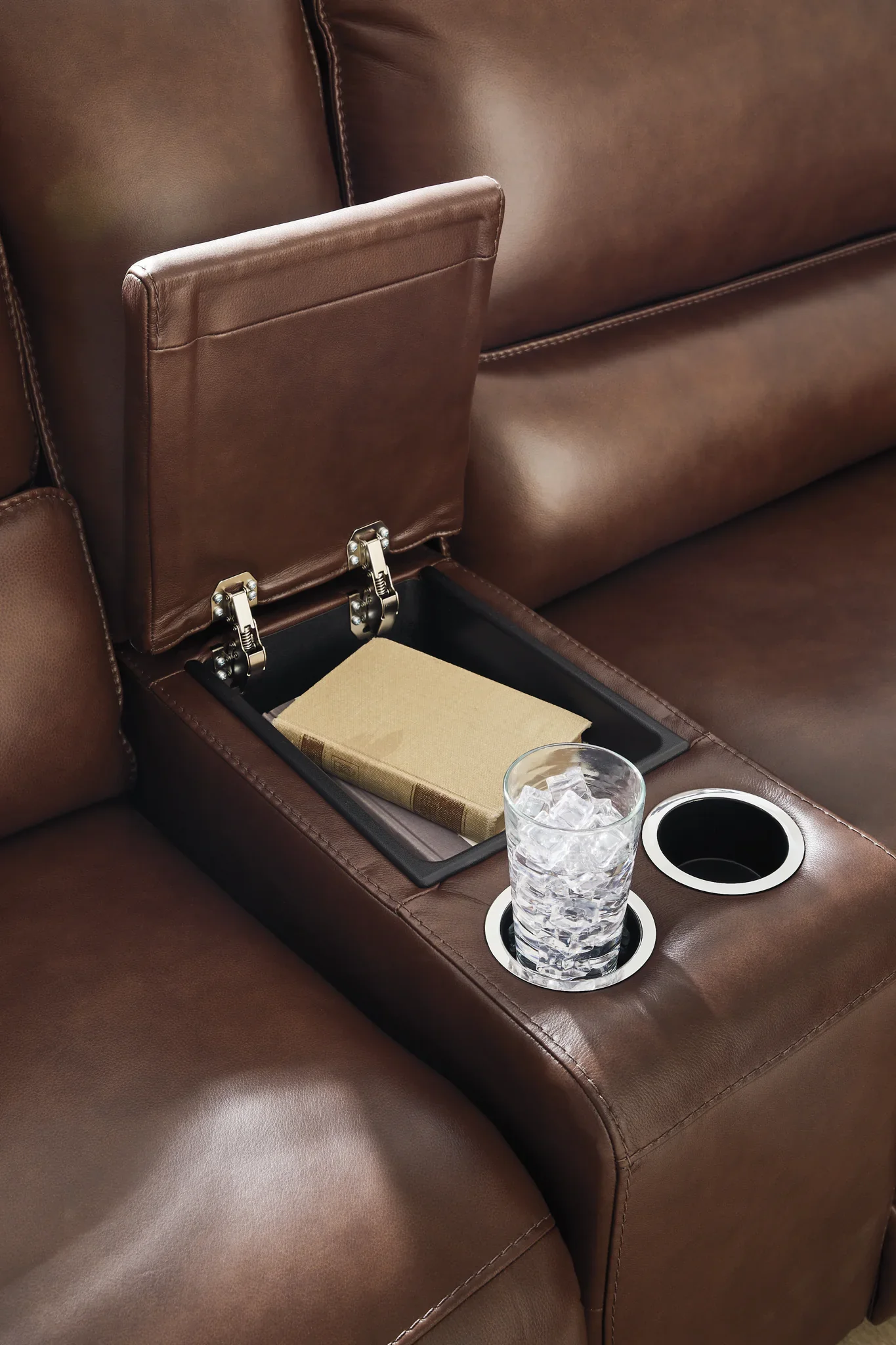 DeepWakes - 3-Piece Power Reclining Sectional With LAF Press Back Power Chaise And Storage Console - Canyon - Image 3