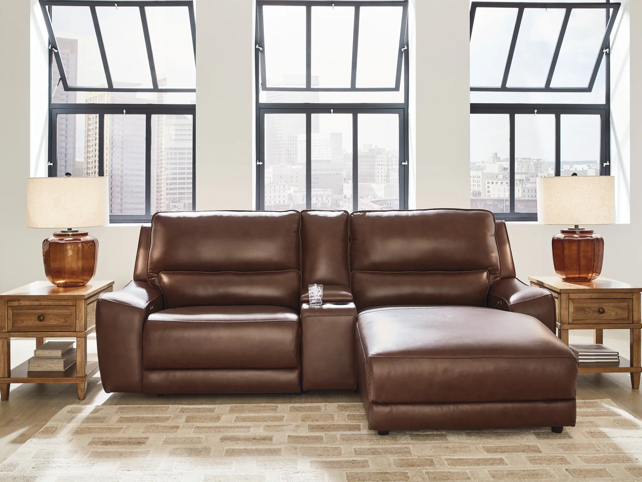 DeepWakes - 3-Piece Power Reclining Sectional With RAF Press Back Power Chaise And Storage Console - Canyon - Image 2