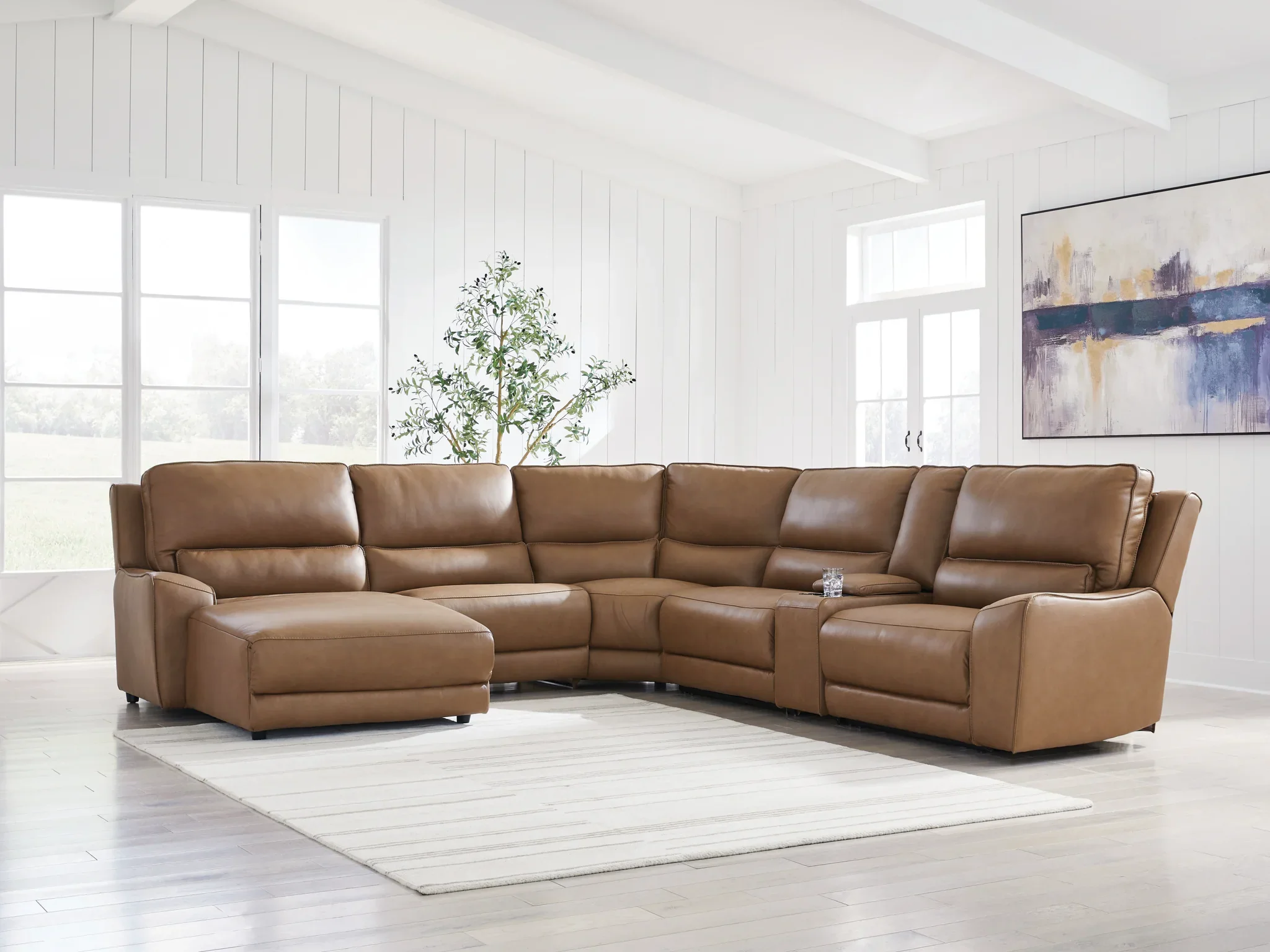DeepWakes - 6-Piece Power Reclining Sectional With LAF Press Back Power Chaise - Caramel - Image 2