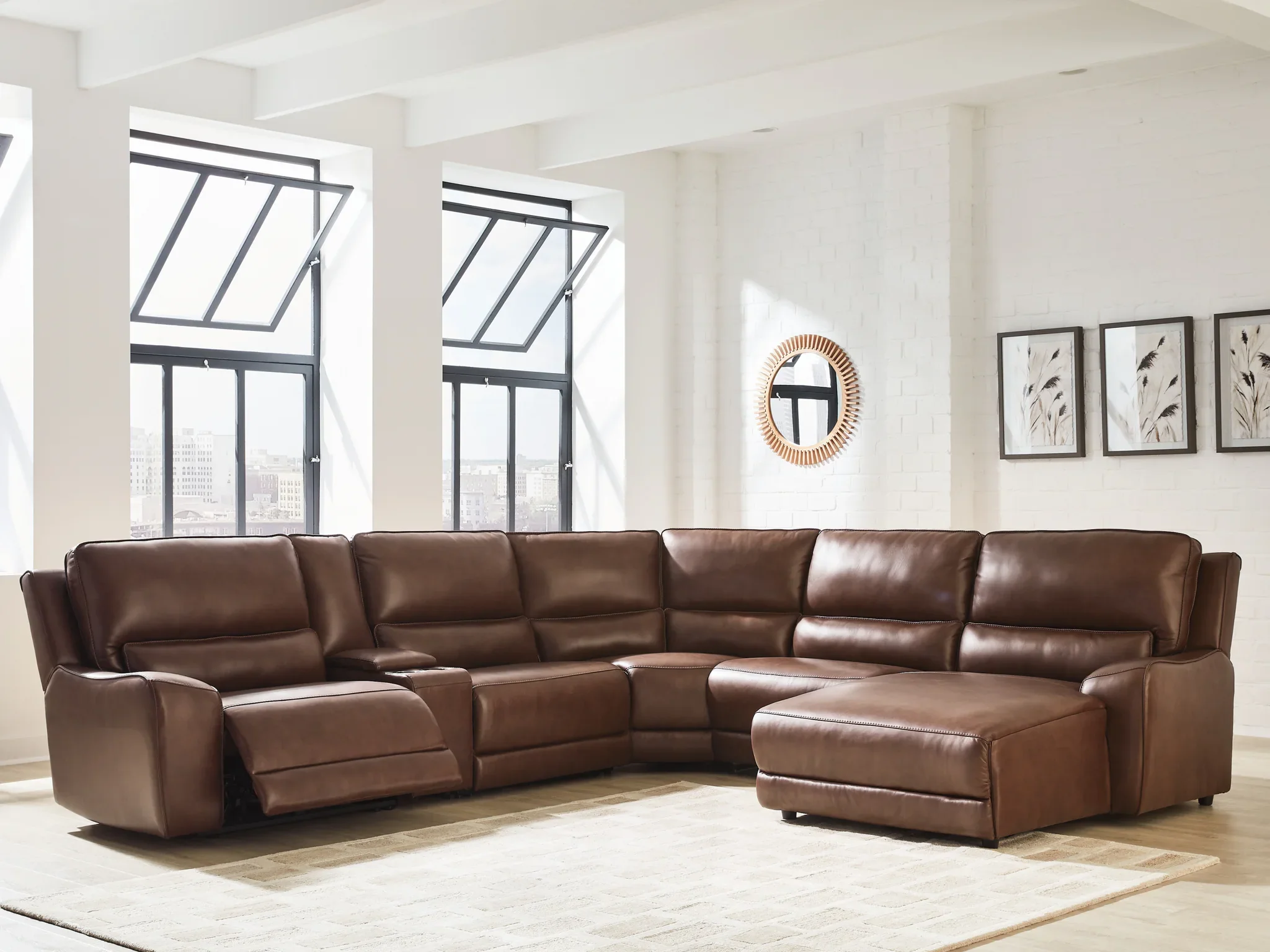 DeepWakes - 6-Piece Power Reclining Sectional With RAF Press Back Power Chaise - Canyon - Image 2