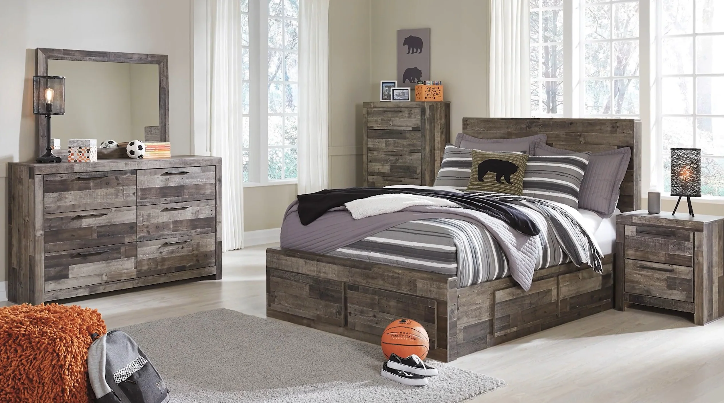 Derekson - Multi Gray - Full Panel Headboard With Bolt On Bed Frame - Image 3