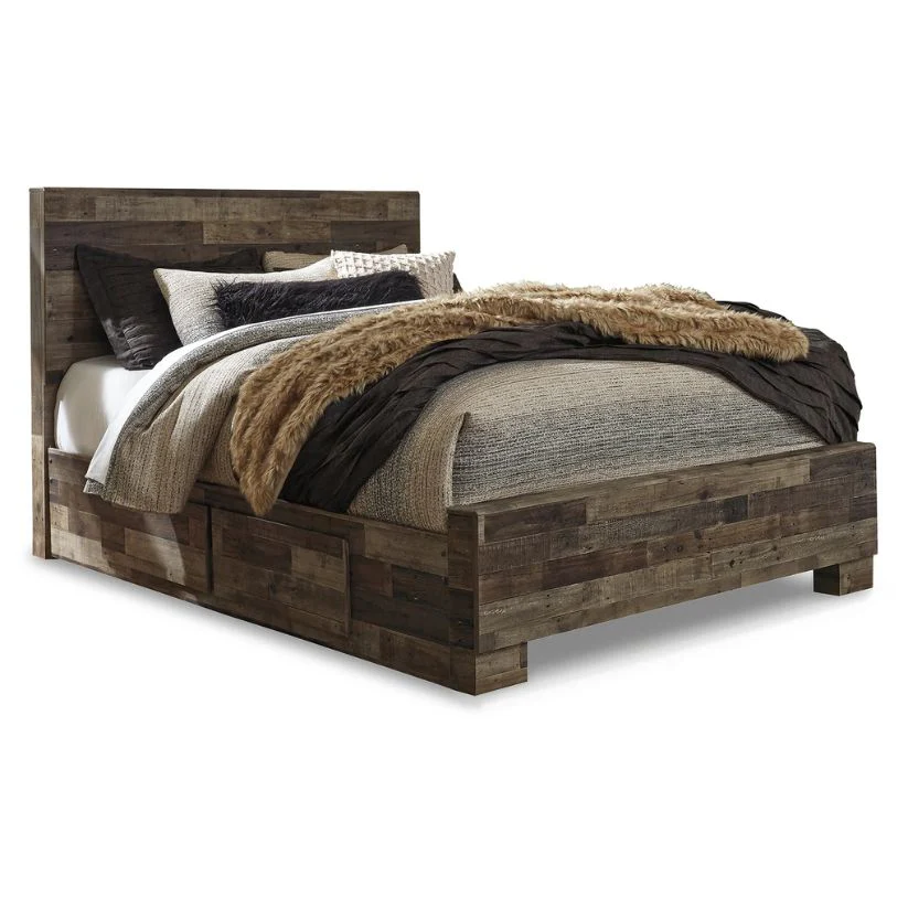 Derekson - Multi Gray - Queen Panel Bed With 2 Side Storage
