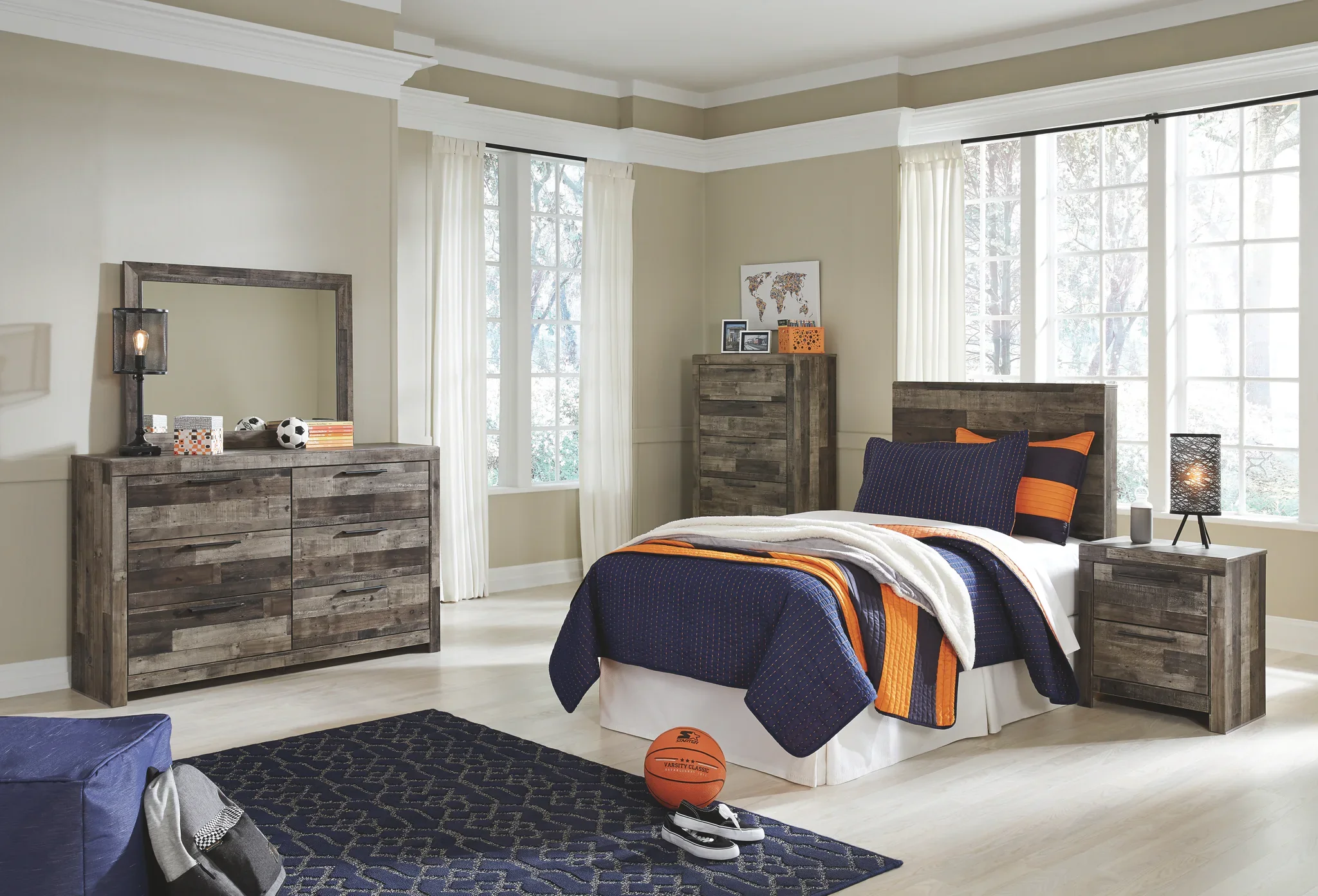 Derekson - Multi Gray - Twin Panel Headboard With Bolt On Bed Frame - Image 3