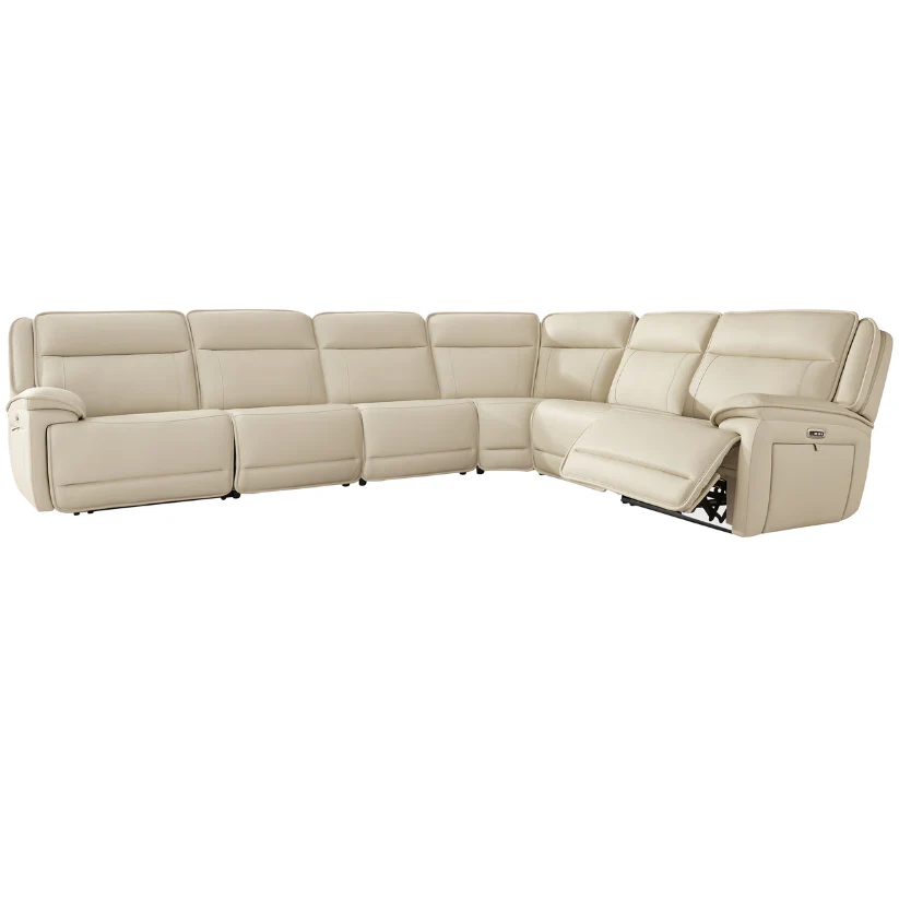 Double Deal - Almond - 6-Piece Power Reclining Sectional