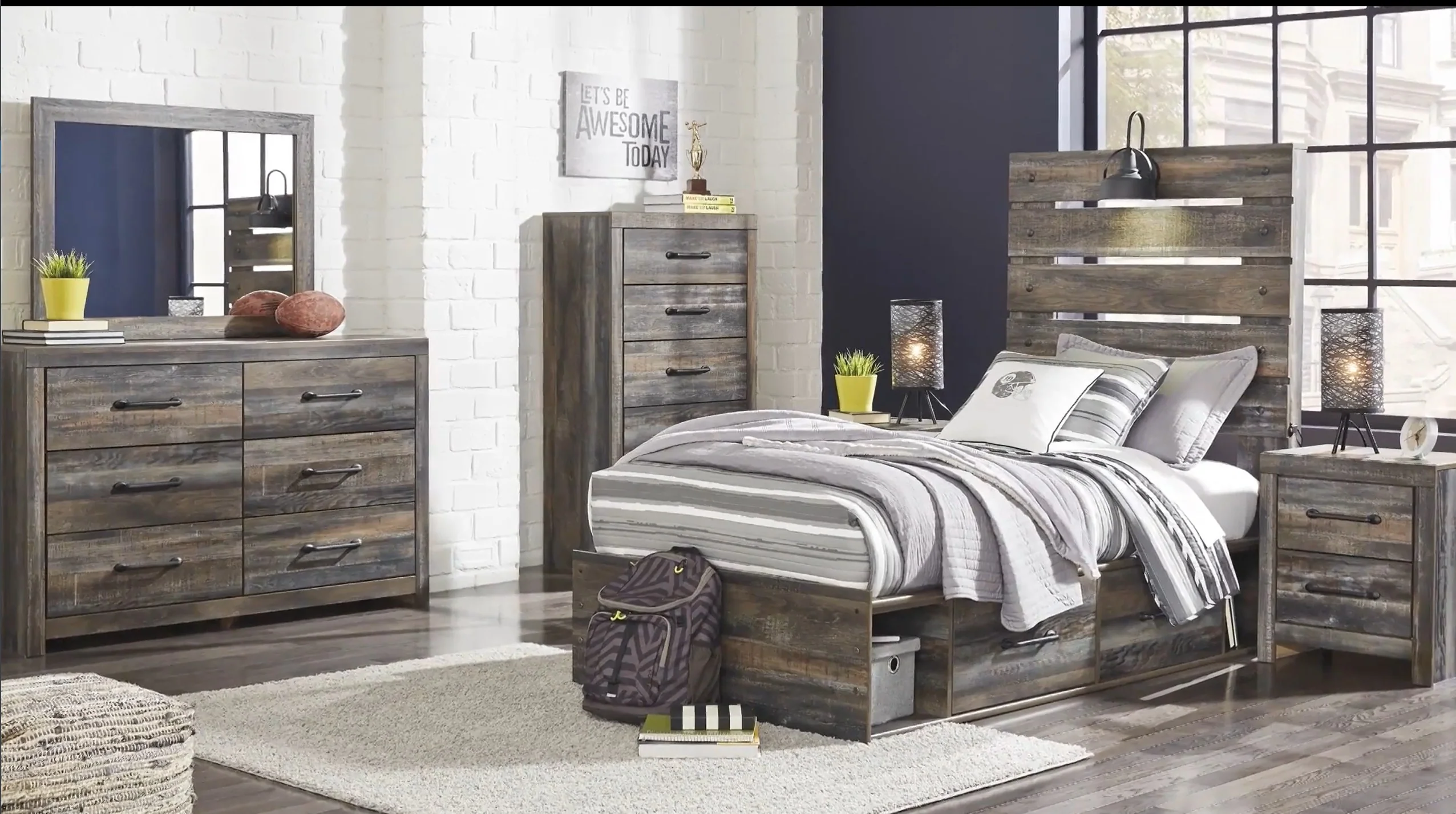 Drystan - Brown / Beige - Twin Panel Headboard With Bolt On Bed Frame - Image 2