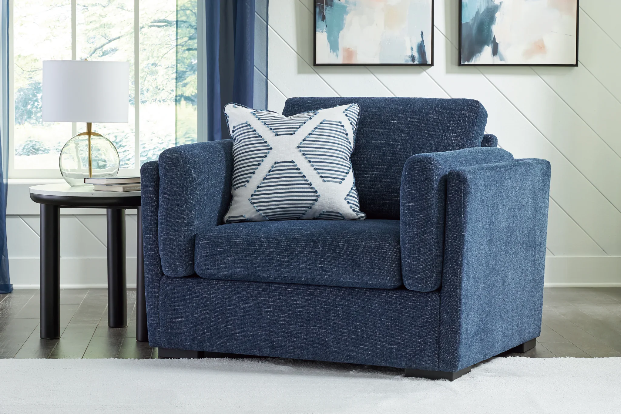 Evansley - 2 Pc. - Chair And A Half, Ottoman - Navy - Image 2