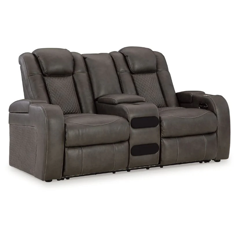 Fyne-Dyme - Shadow - Power Reclining Loveseat with Console/Adj Hdrst