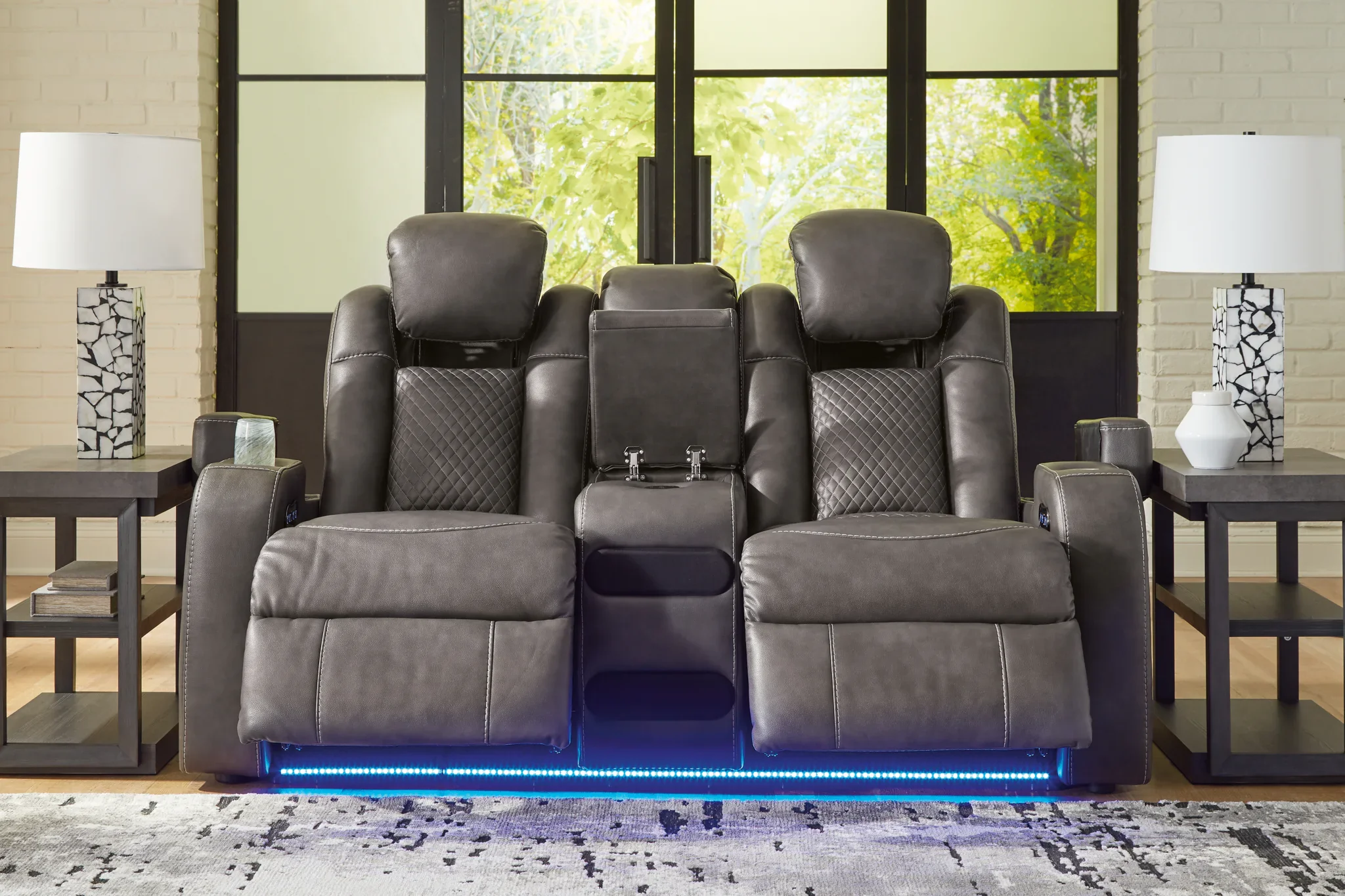 Fyne-Dyme - Shadow - Power Reclining Loveseat with Console/Adj Hdrst - Image 7