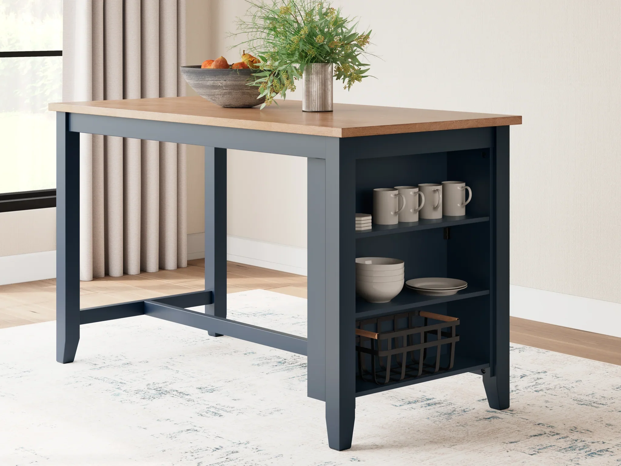 Gesthaven - Natural / Blue - Rectangular Dining Room Counter Table - Image 2