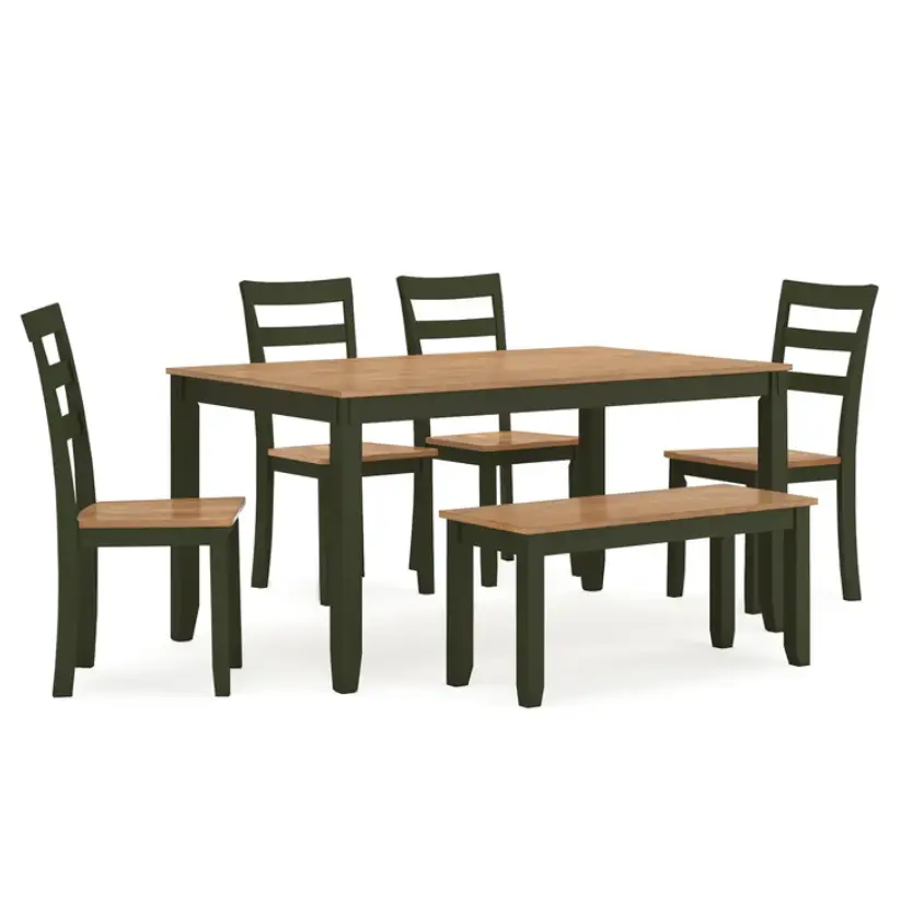 Gesthaven - Natural / Green - Dining Room Table Set (Set of 6)