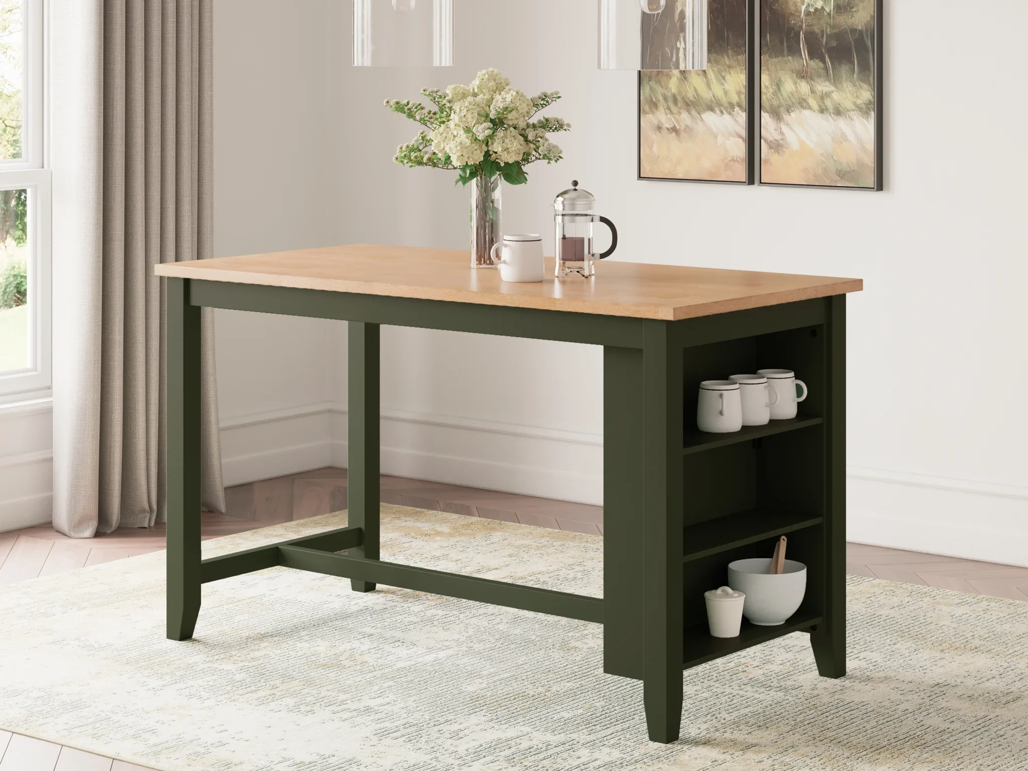 Gesthaven - Natural / Green - Rectangular Dining Room Counter Table - Image 2