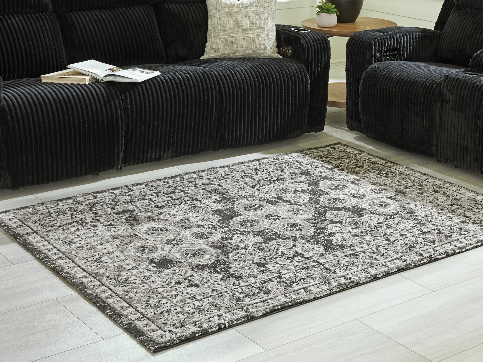 Glennisman - Black / Gray / Ivory - Medium Rug - 5 x 7 - Image 2