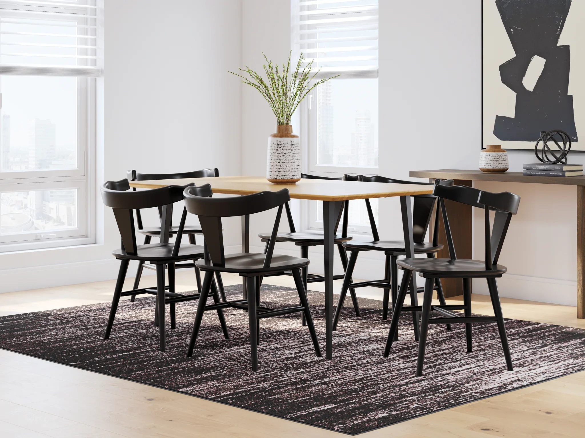 Gretlynn - Black / Natural - 7 Pc. - Dining Room Table, 6 Side Chairs