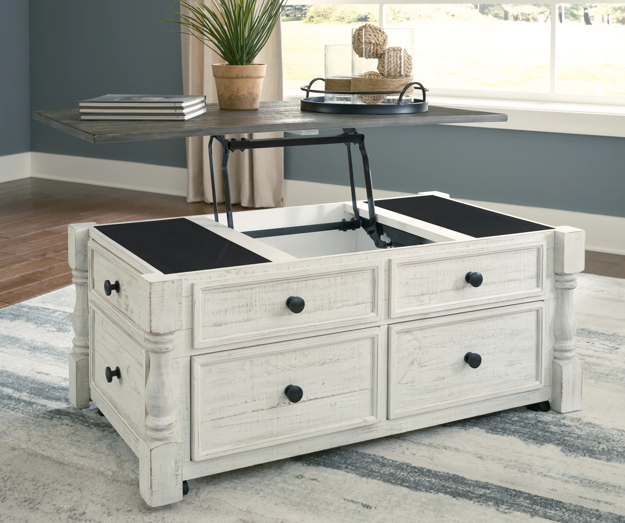 Havalance - White / Gray - Lift Top Cocktail Table With Storage Drawers - Image 7