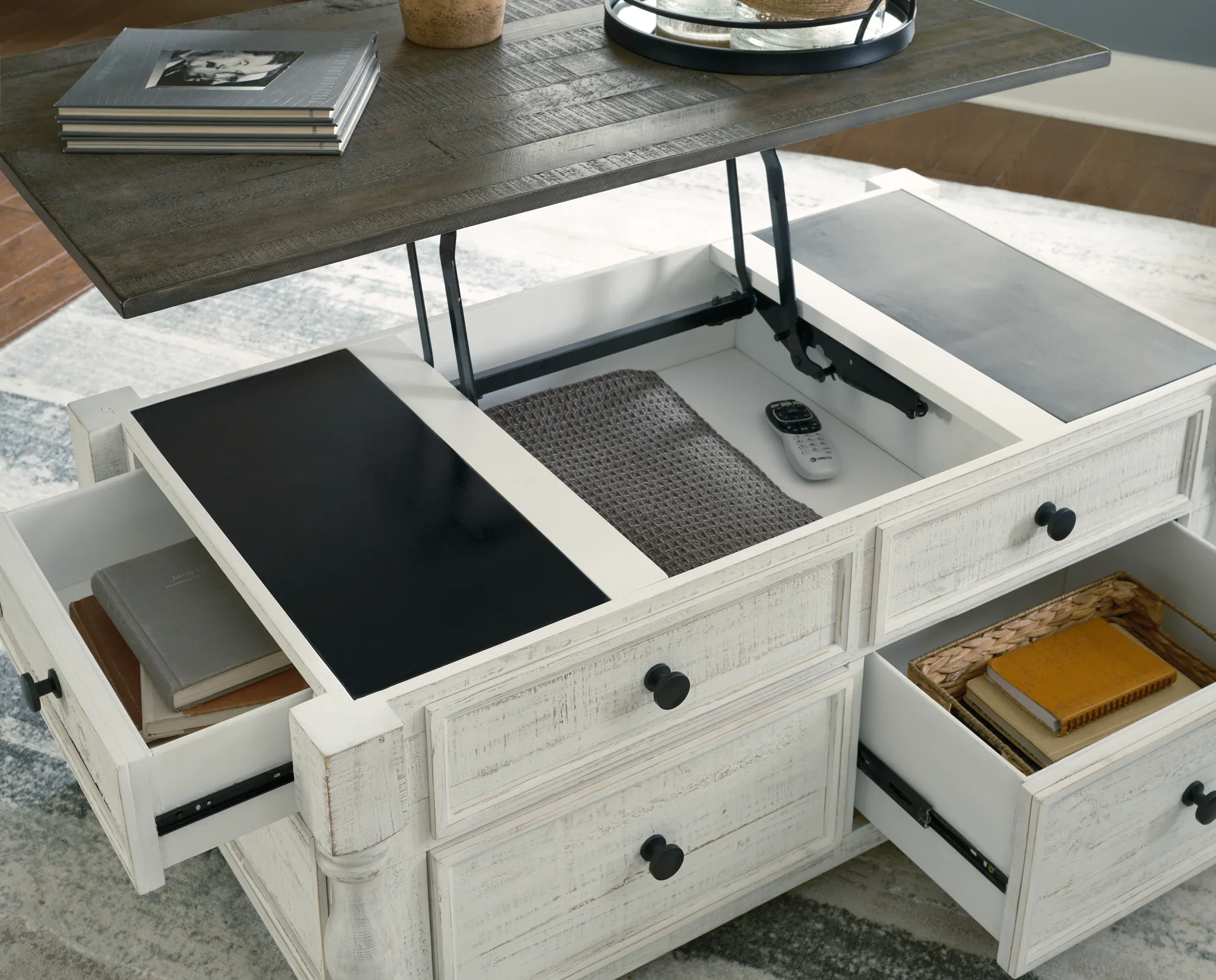 Havalance - White / Gray - Lift Top Cocktail Table With Storage Drawers - Image 8