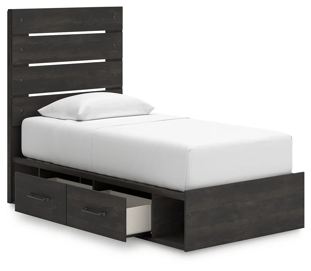 Hollivern - Twin Panel Bed With Storage - Dark Gray - Image 2