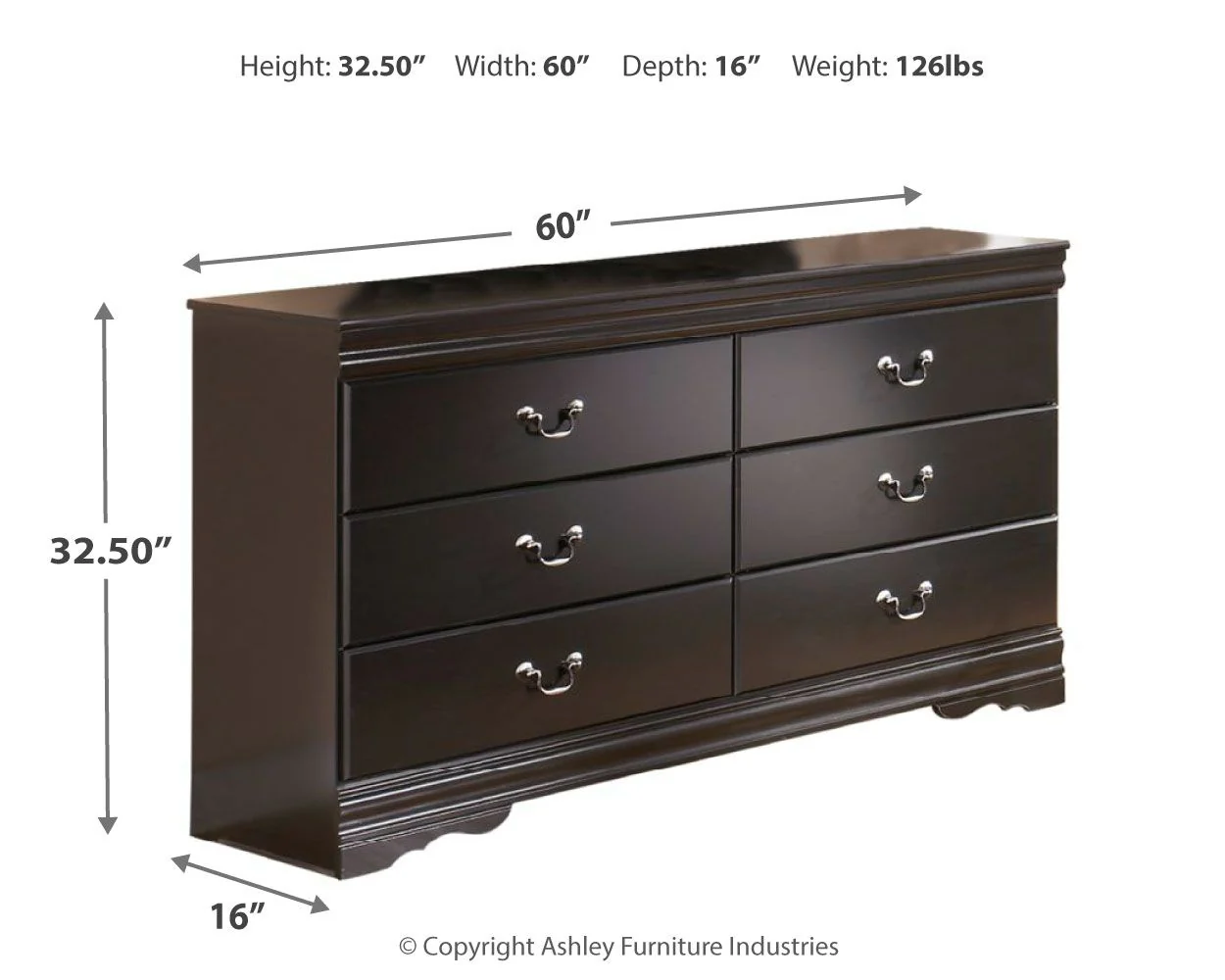 Huey - Black - Six Drawer Dresser - Image 3