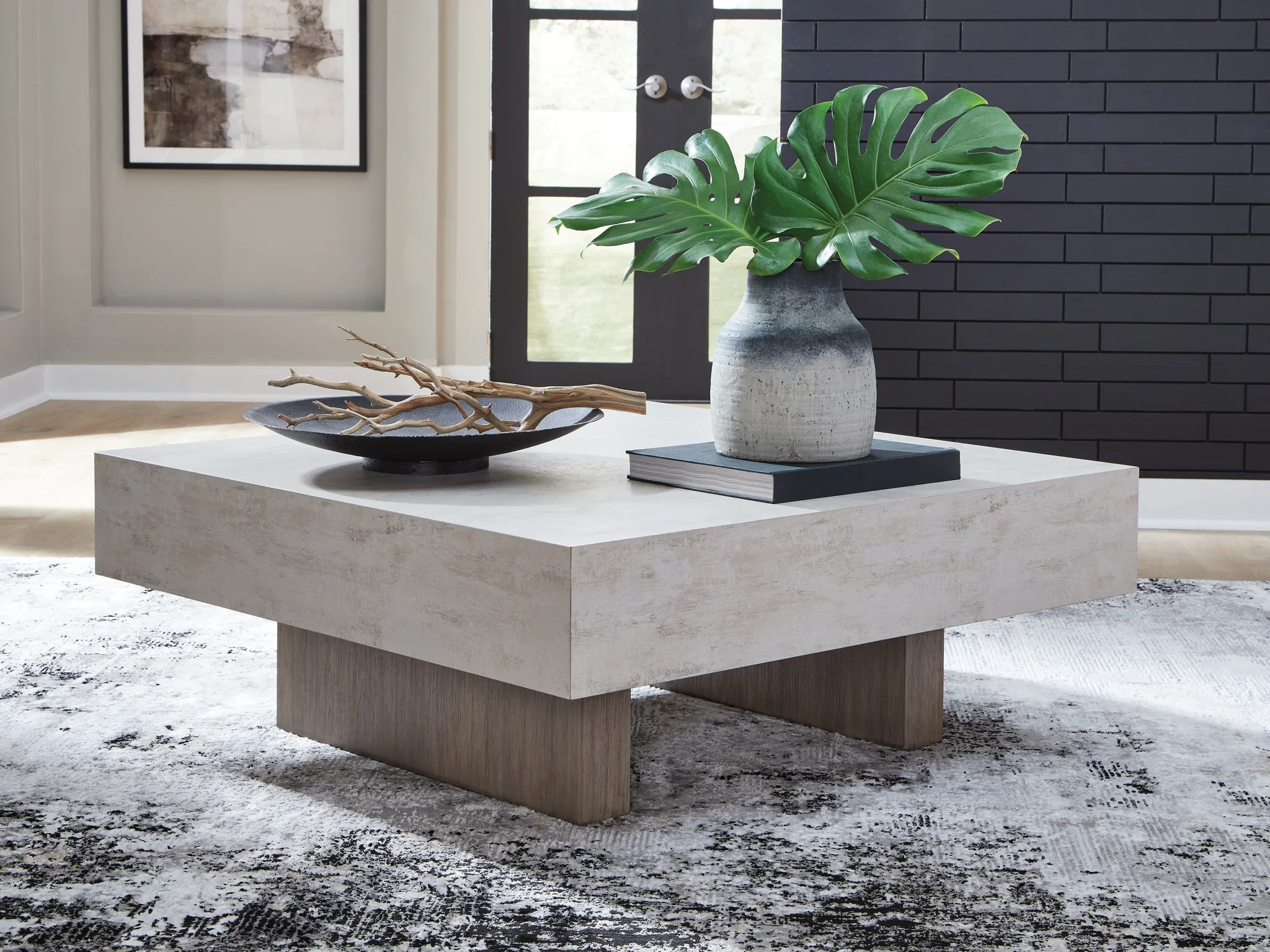 Jorlaina - Light Grayish Brown - Square Cocktail Table With Faux Cement Top - Image 2