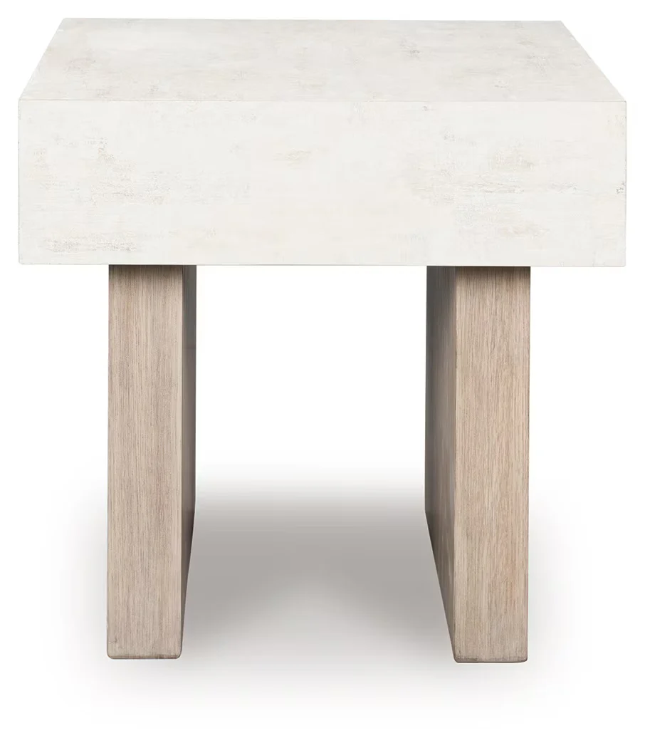 Jorlaina - Light Grayish Brown - Square End Table With Faux Cement Top - Image 3