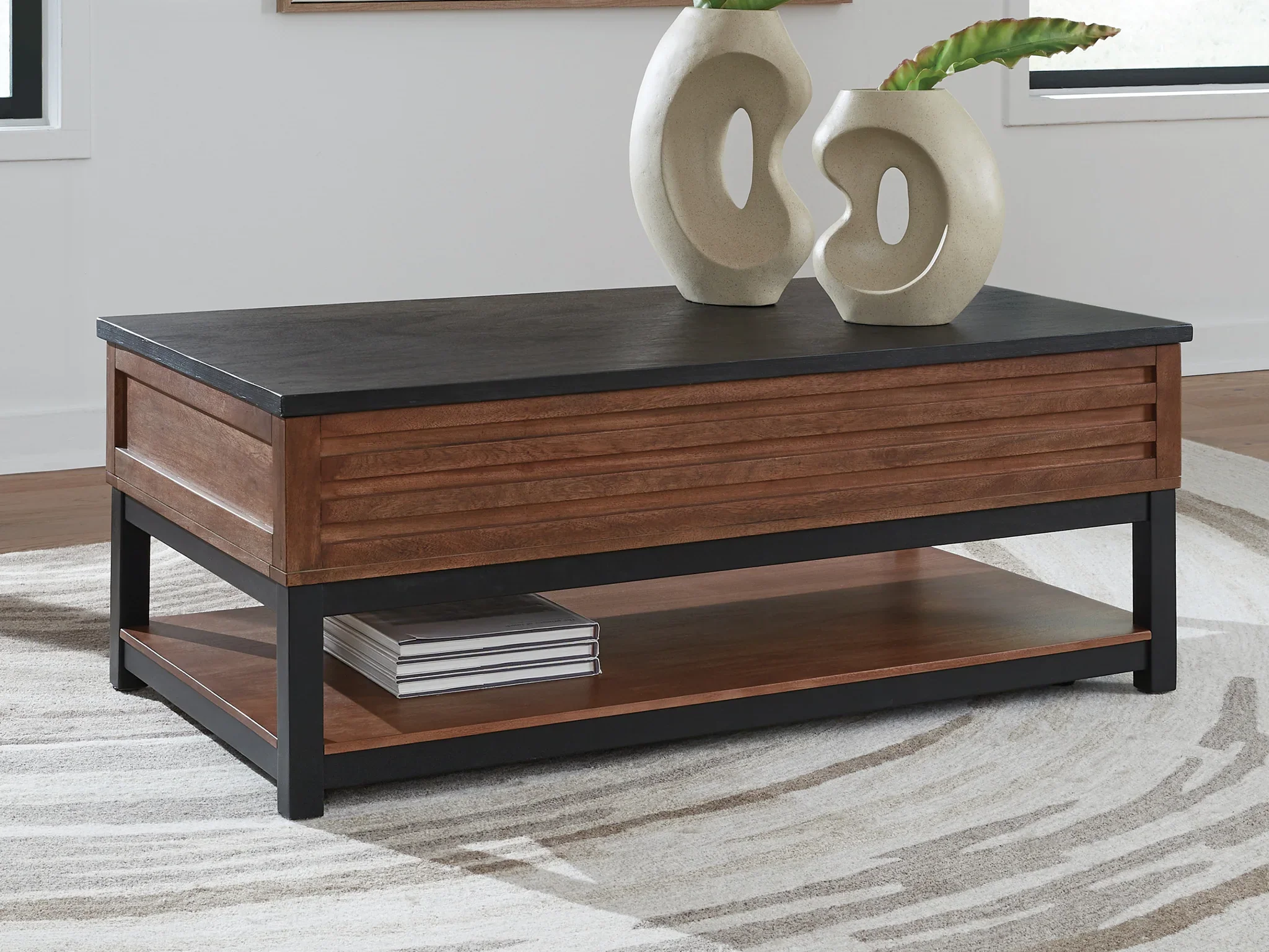 Kallari - Warm Brown / Black - Lift Top Cocktail Table - Image 2