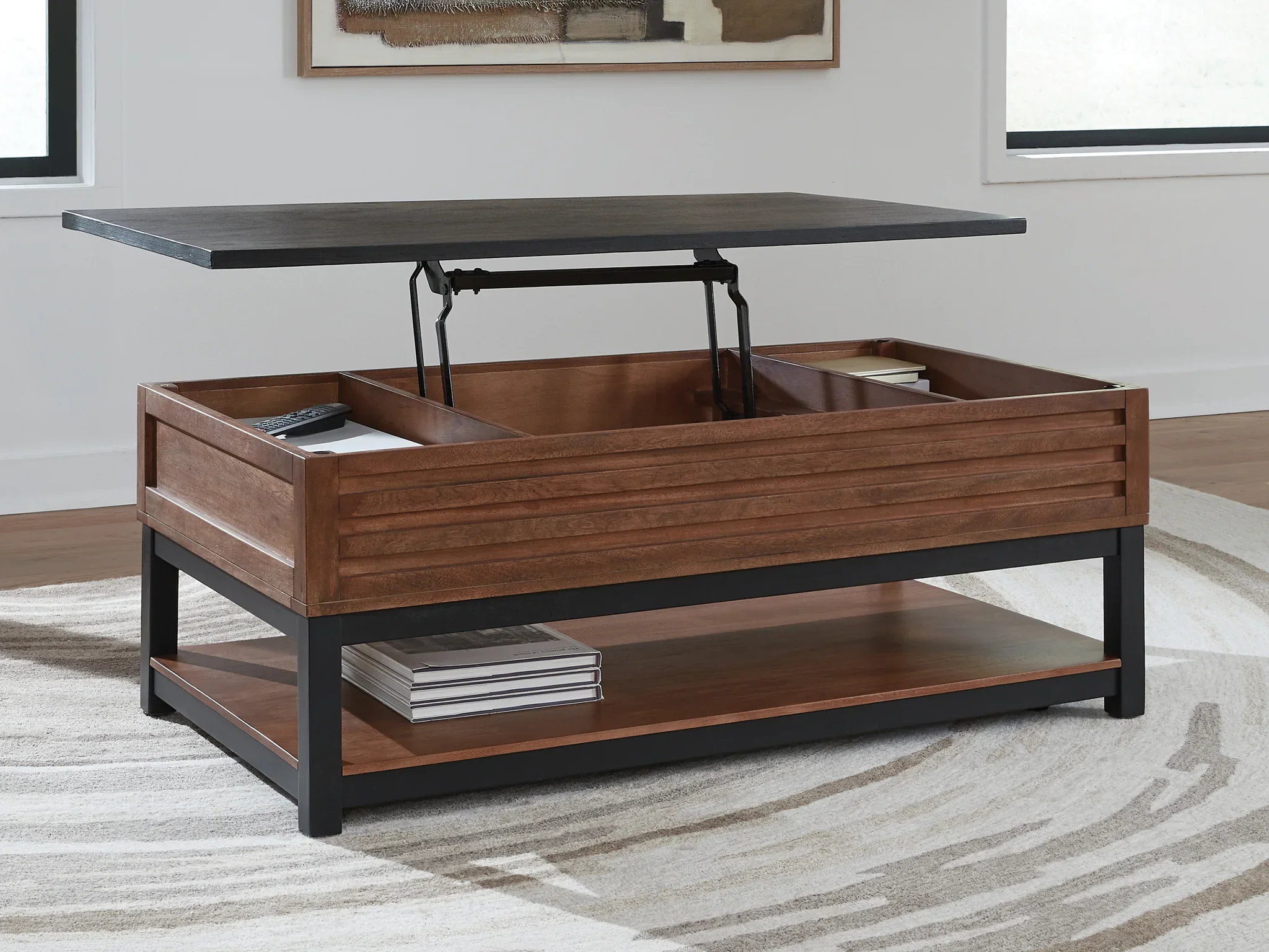Kallari - Warm Brown / Black - Lift Top Cocktail Table - Image 6