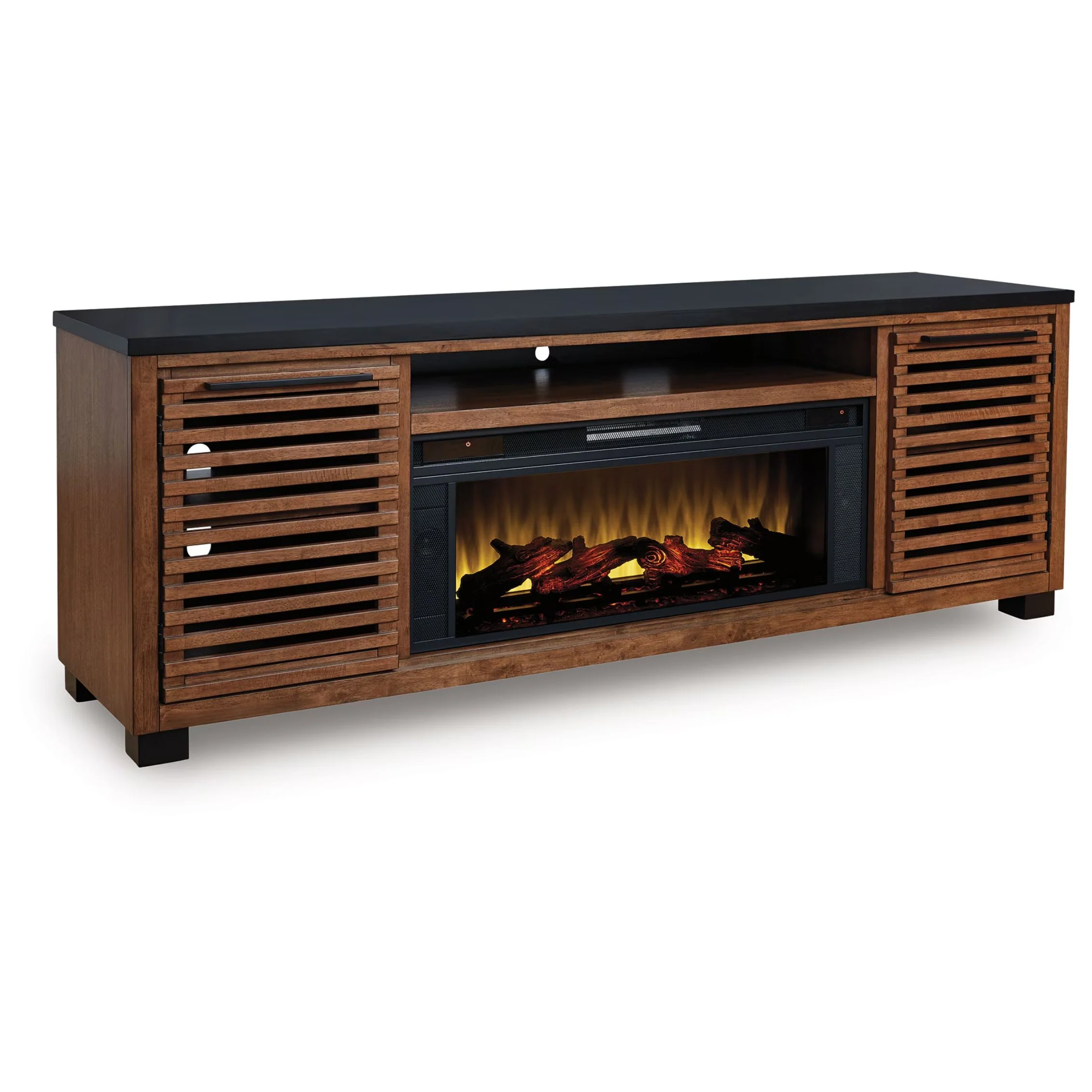Kallari - Warm Brown / Black - XL TV Stand With Fireplace Option