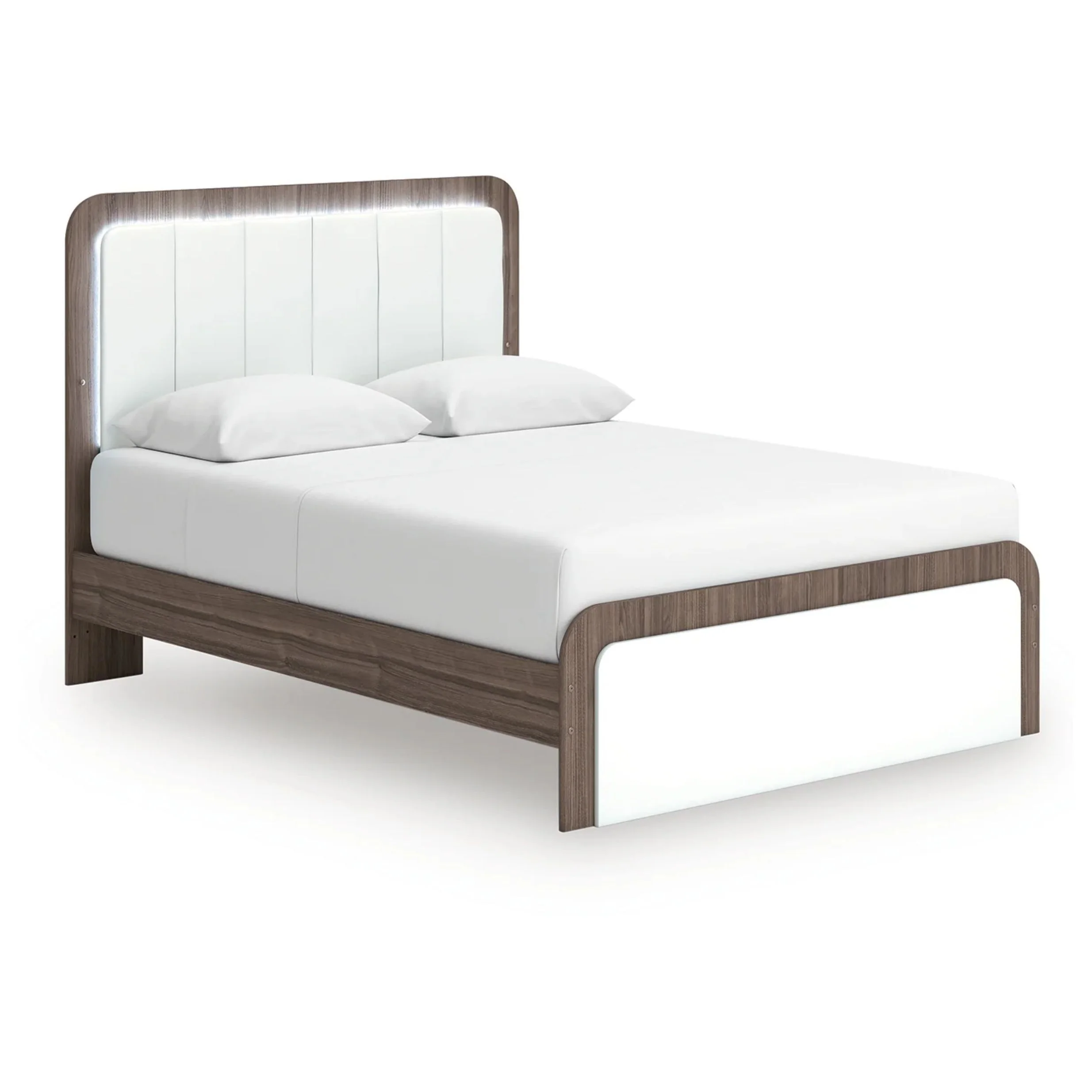 Kendanport - Queen Upholstered Bed - White / Brown