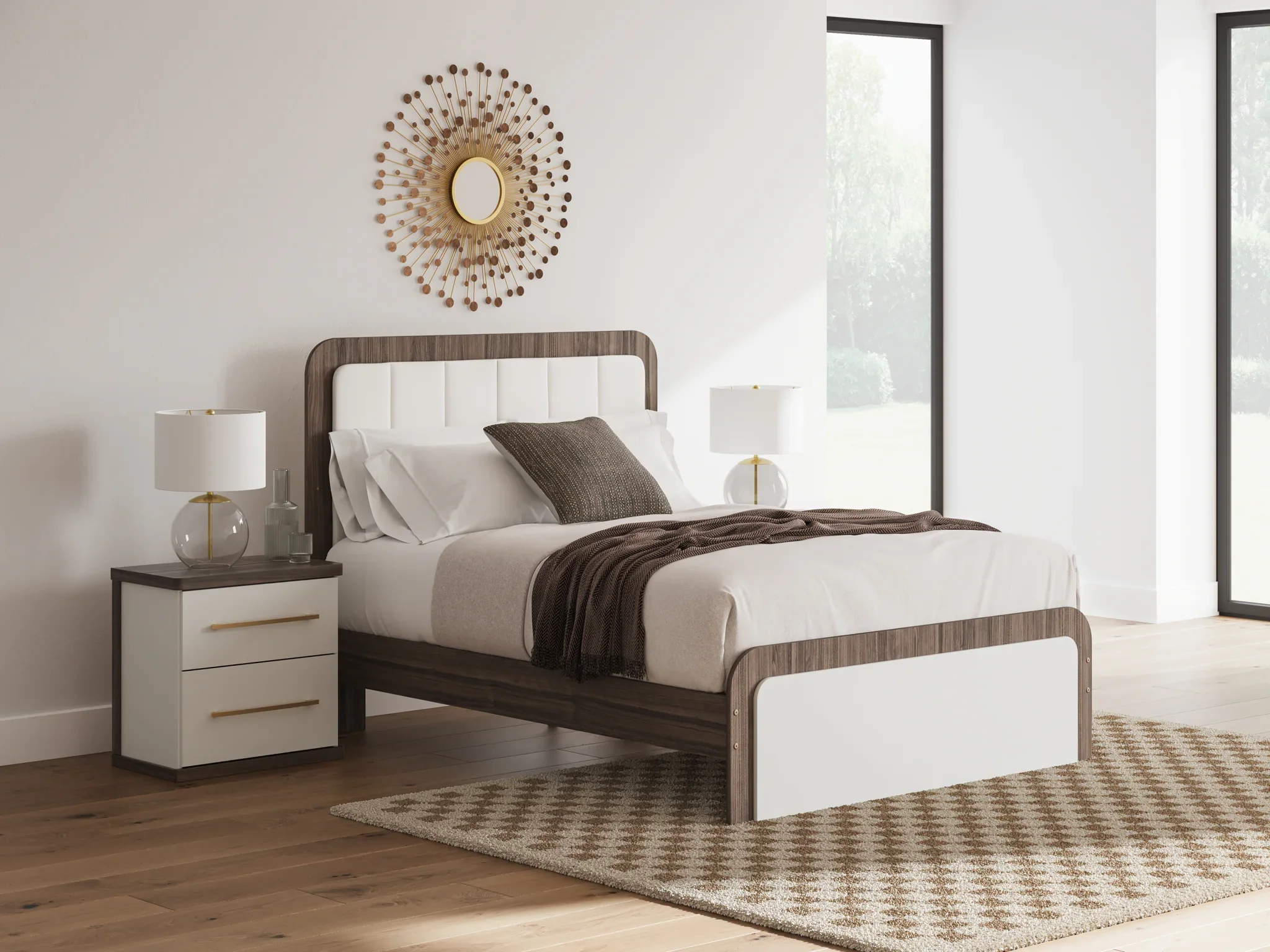 Kendanport - Queen Upholstered Bed - White / Brown - Image 2