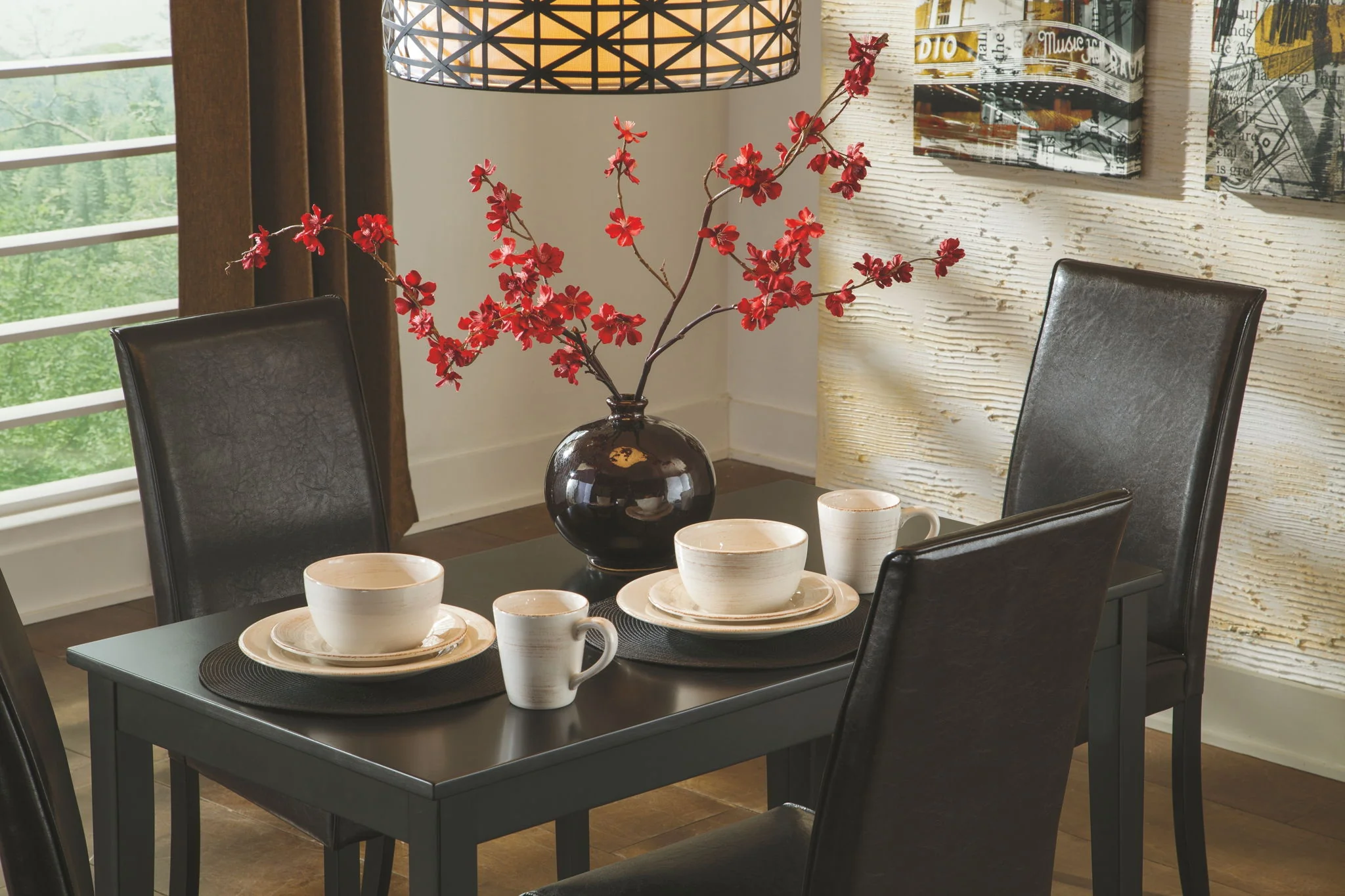 Kimonte - Dark Brown - 5 Pc. - Dining Room Table, 4 Upholstered Side Chairs - Image 2
