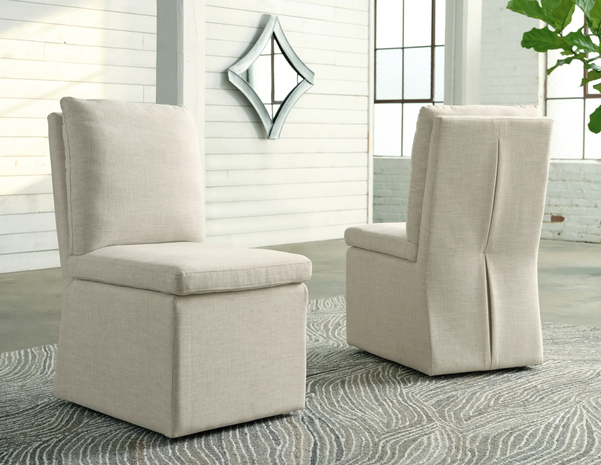 Krystanza - Weathered Gray - 9 Pc. - Dining Room Table, 8 Oatmeal Side Chairs, Server - Image 3