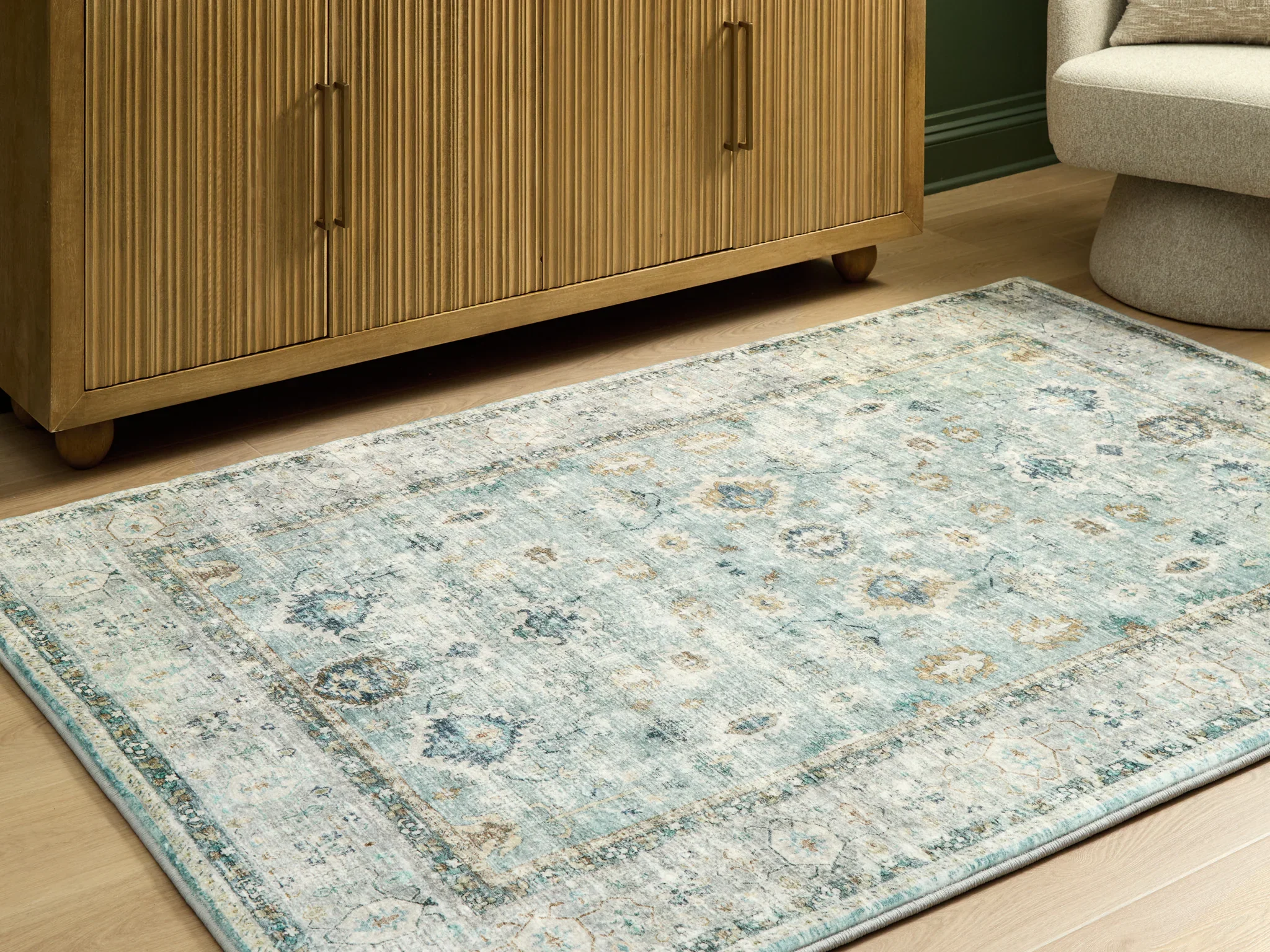 Ladstoney - Teal / Beige / Ochre - Medium Rug - 5' x 7' - Image 2