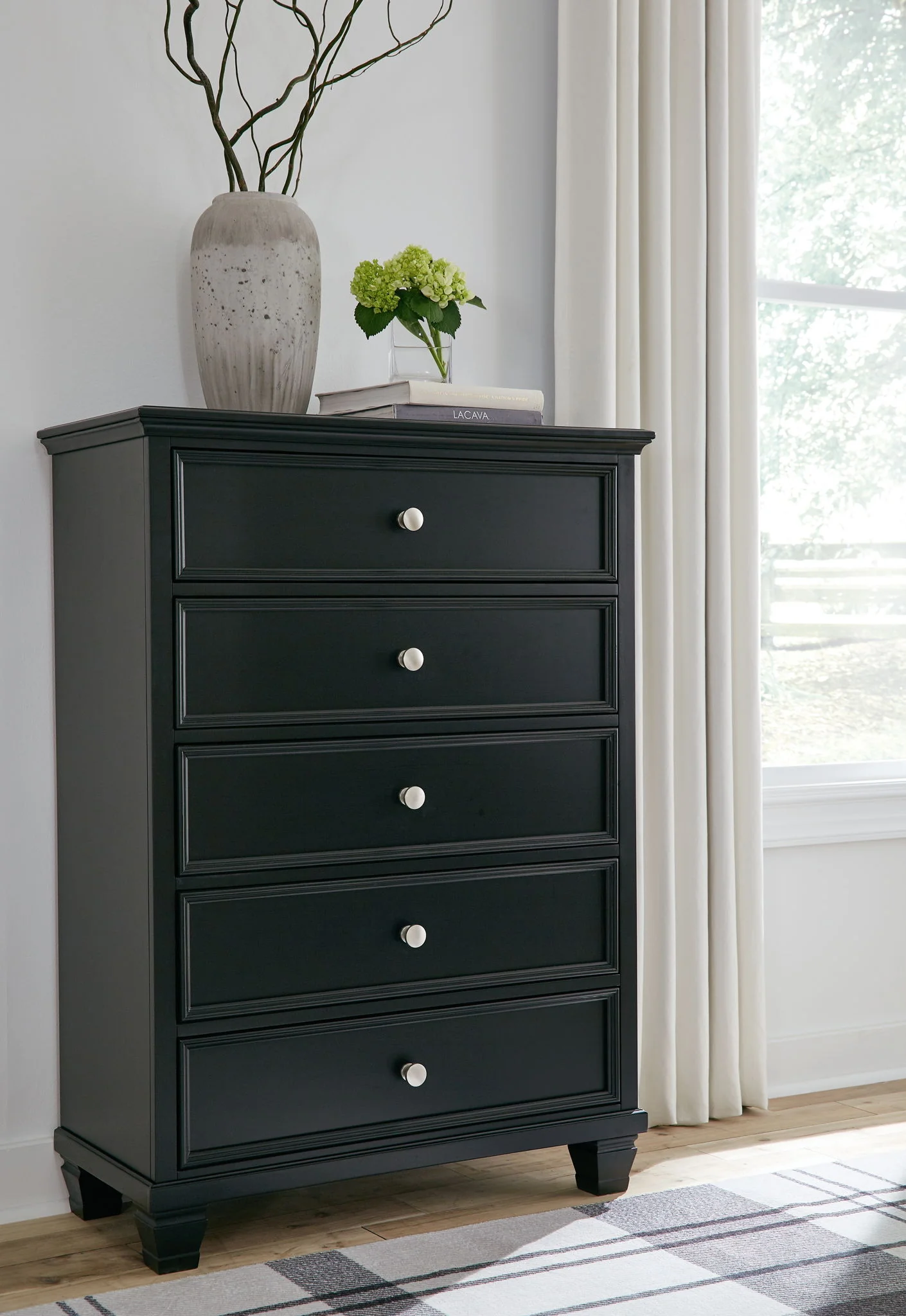 Lanolee - Black - Five Drawer Chest - Image 2