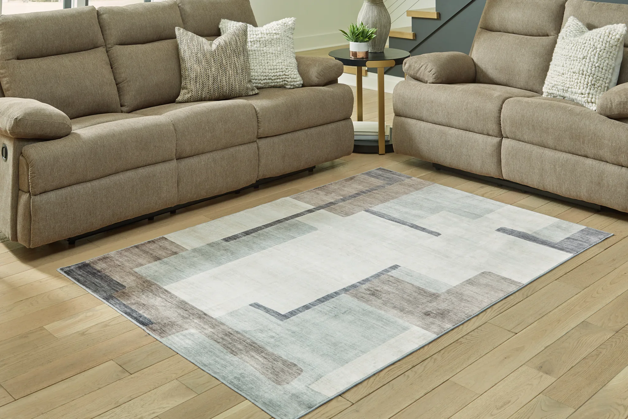 Larkport - Cream / Brown / Gray - Washable Medium Rug - 5' x 7' - Image 2
