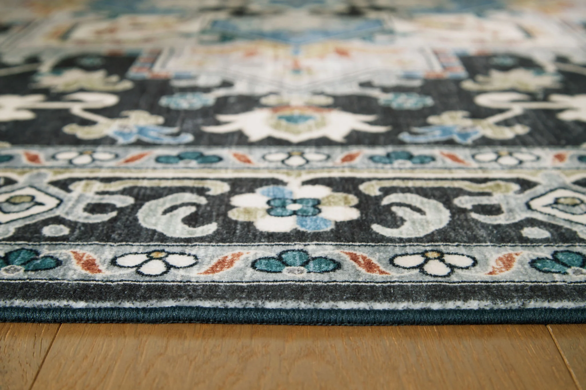 Leningston - Black / Cream / Blue - Washable Large Rug - 8' x 10' - Image 3