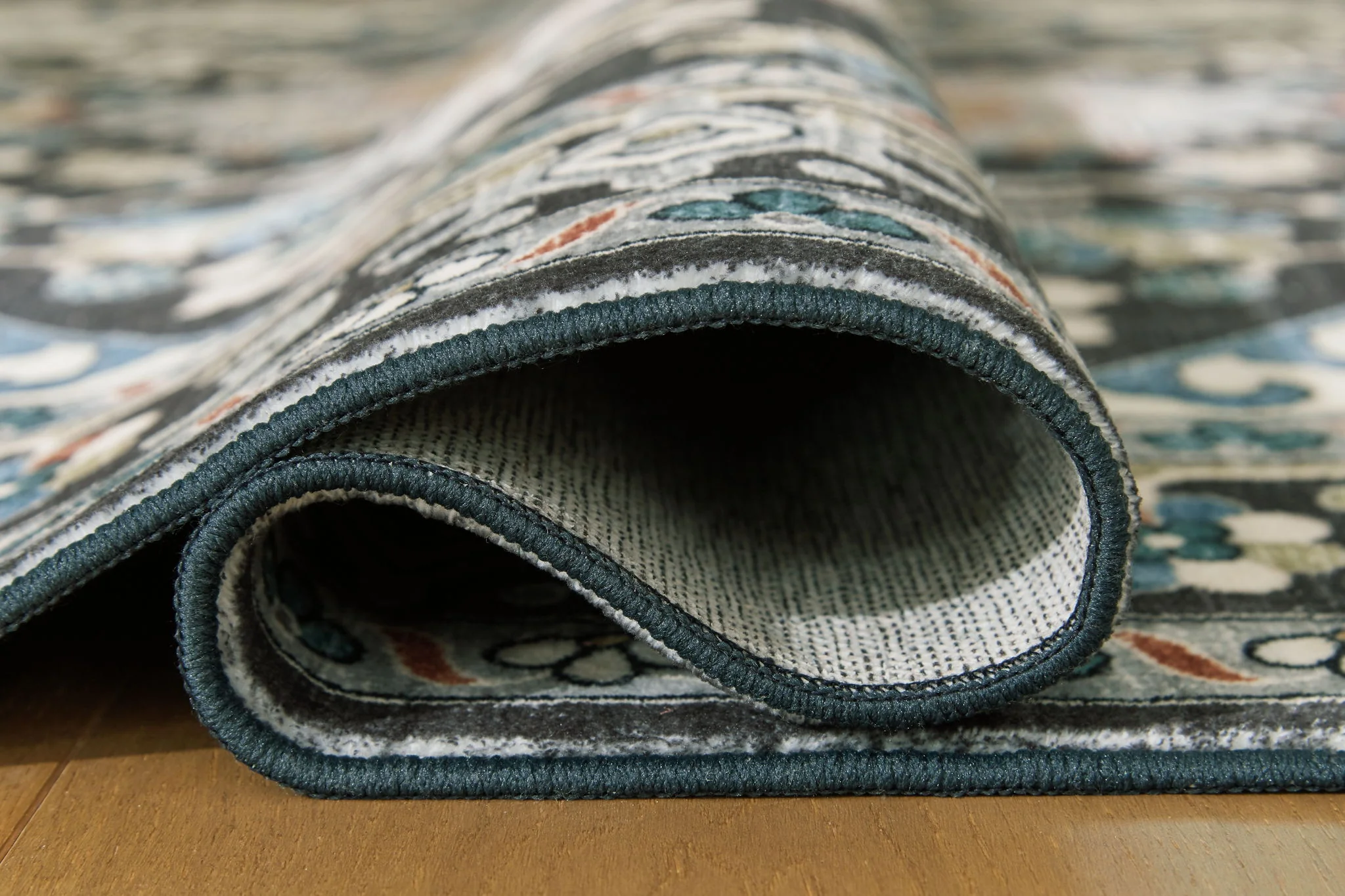 Leningston - Black / Cream / Blue - Washable Large Rug - 8' x 10' - Image 4